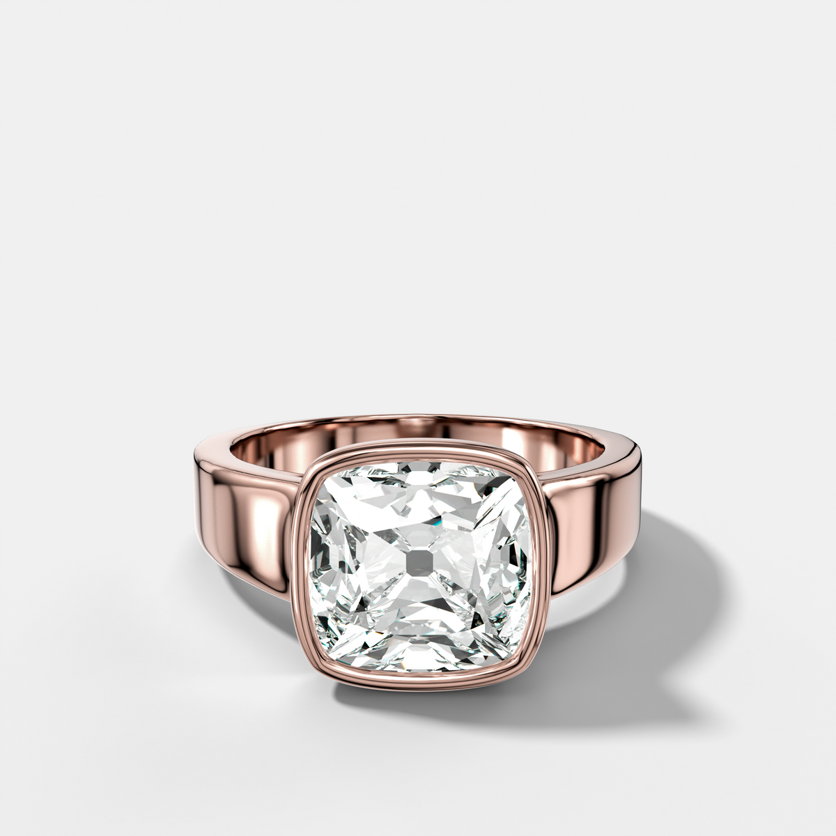 Finest Tapered Bezel Set Engagement Ring With Old Mine Cut Diamond