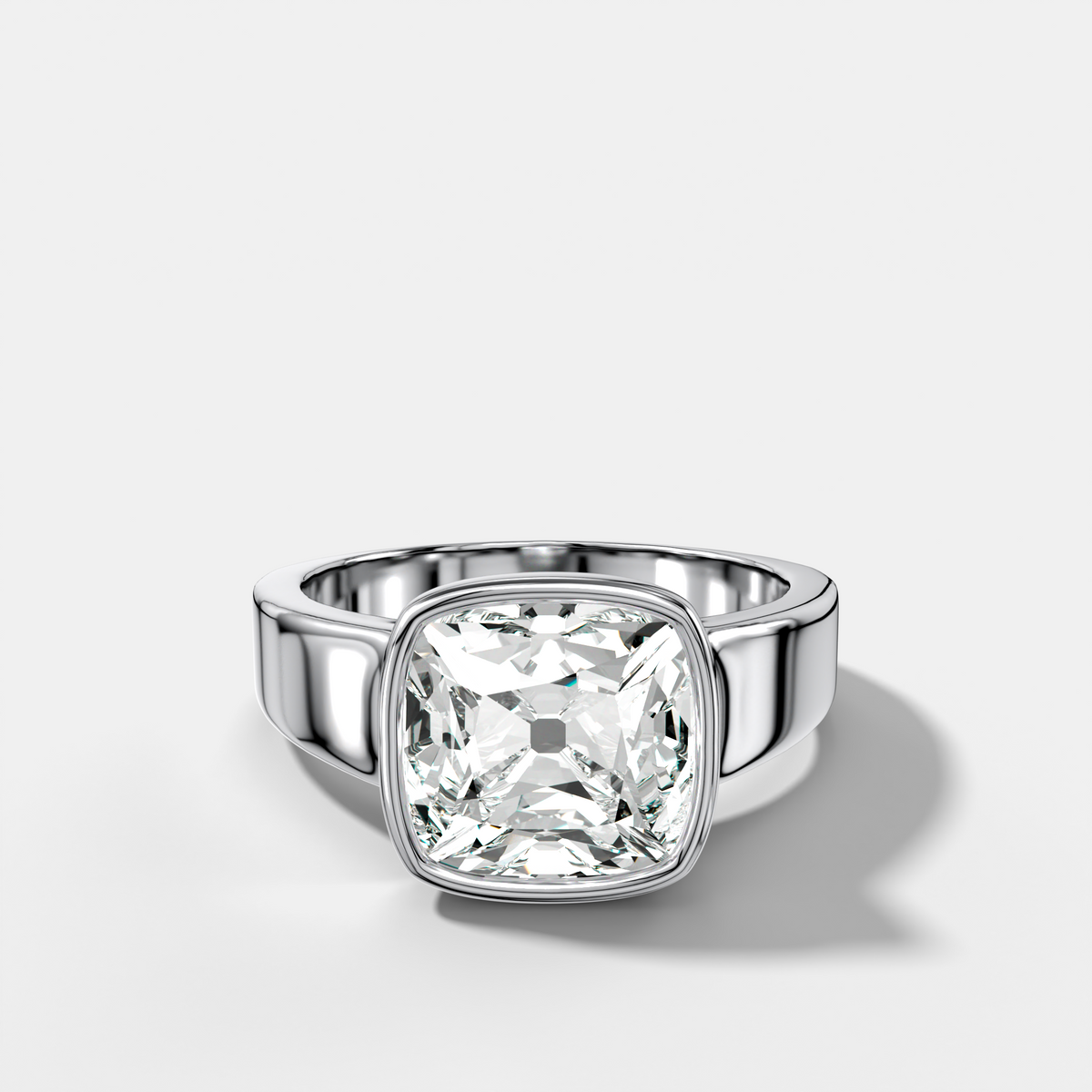 Finest Tapered Bezel Set Engagement Ring With Old Mine Cut Diamond