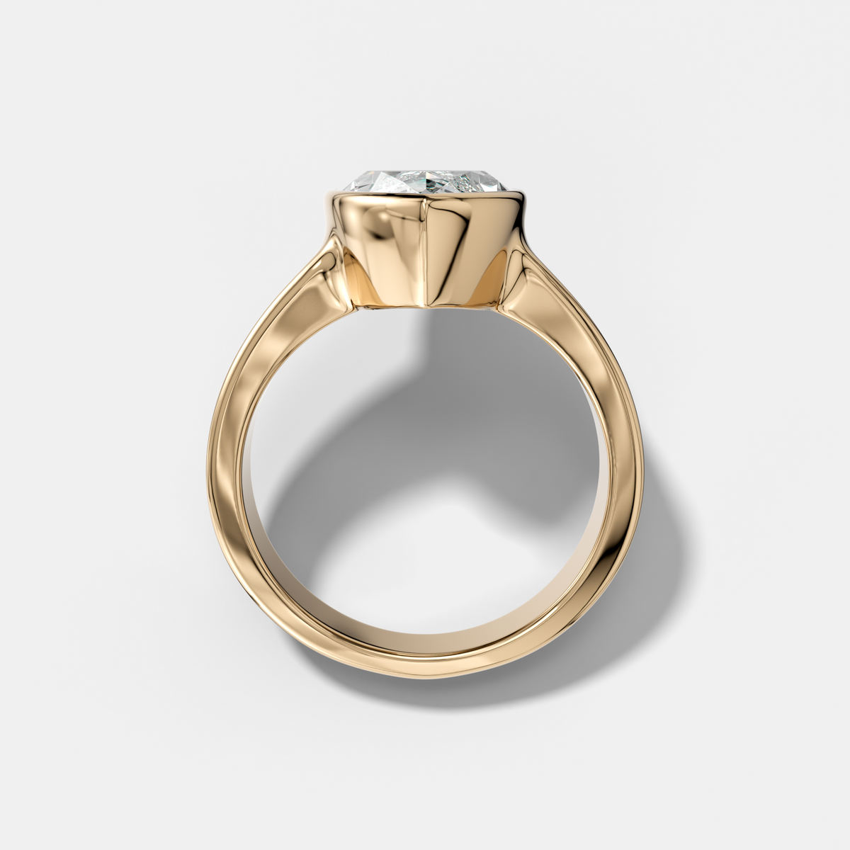 Finest Tapered Bezel Set Engagement Ring With Marquise Cut Diamond