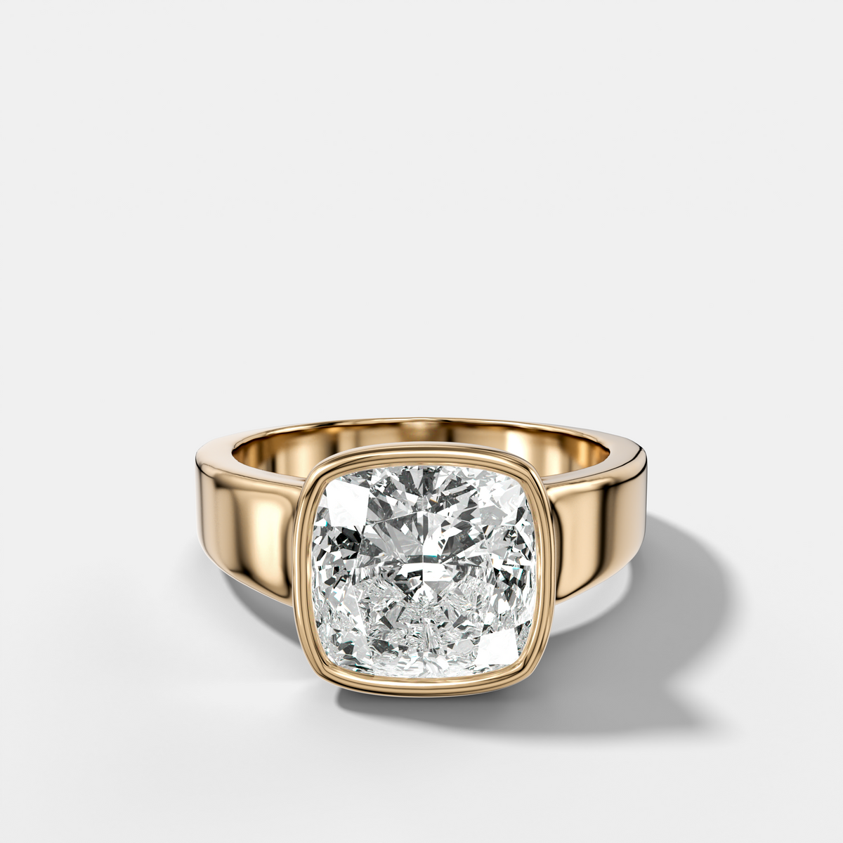 Finest Tapered Bezel Set Engagement Ring With Square Cushion Cut Diamond