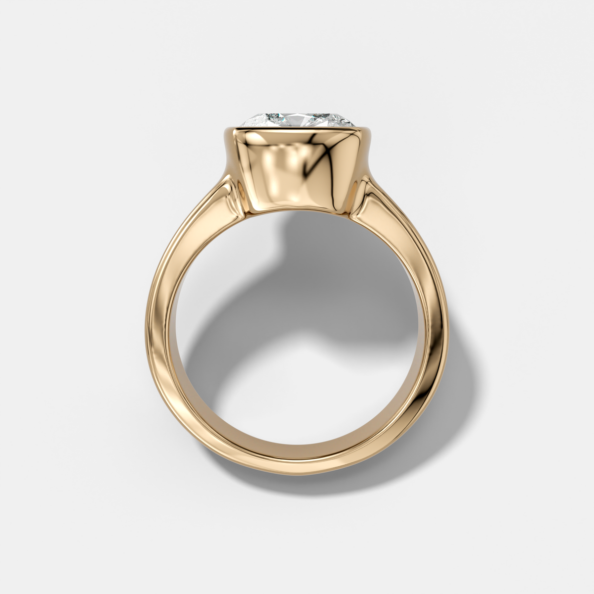 Finest Tapered Bezel Set Engagement Ring With Square Cushion Cut Diamond