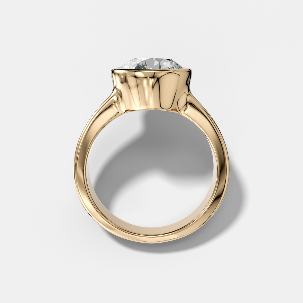 Finest Tapered Bezel Set Engagement Ring With Old Euro Cut Diamond