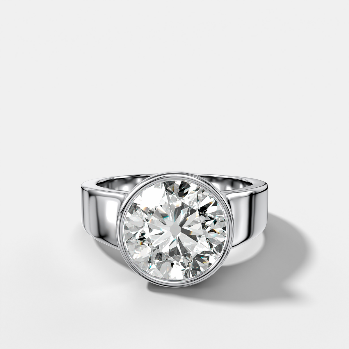 Finest Tapered Bezel Set Engagement Ring With Old Euro Cut Diamond