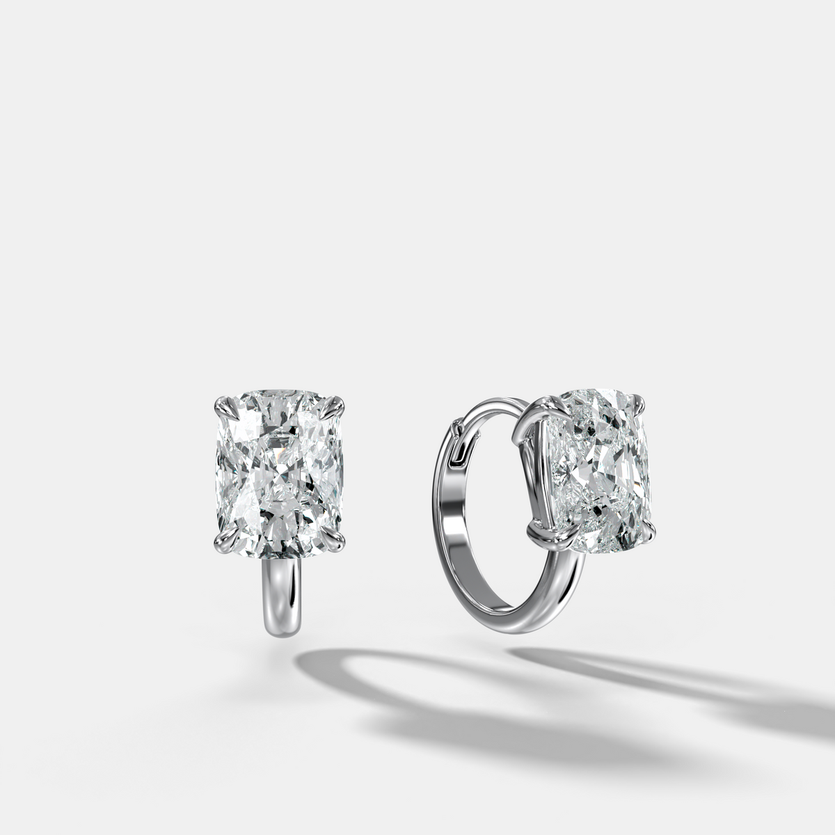 Floating Huggie with Elongated Cushion Cut Diamonds