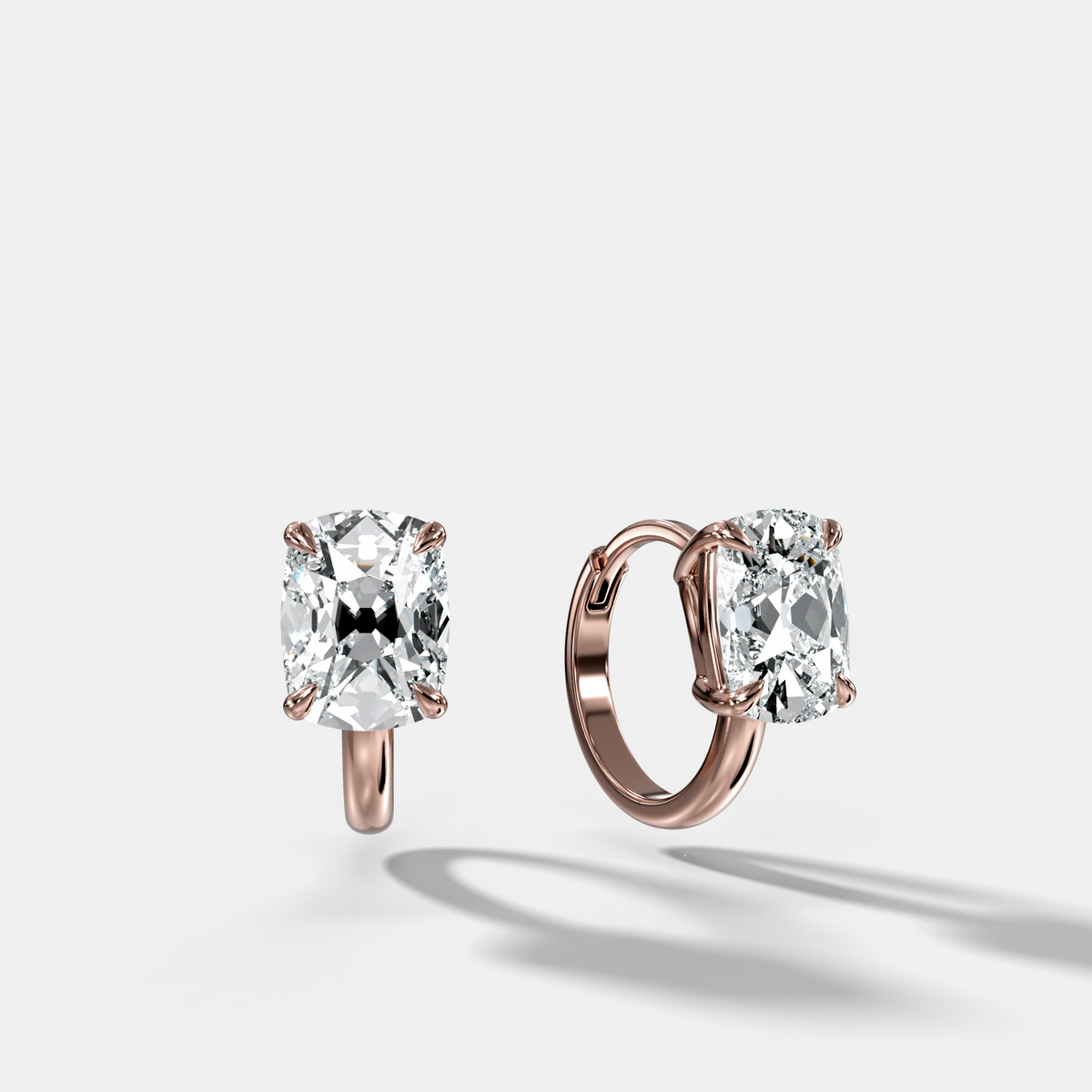 Floating Huggie with Elongated Old Mine Cut Diamonds