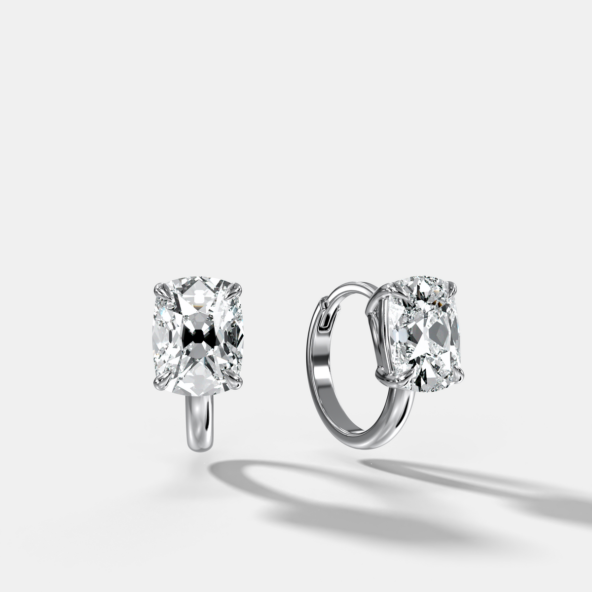Floating Huggie with Elongated Old Mine Cut Diamonds