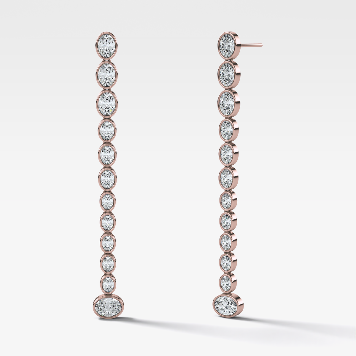 Bezel Oval Diamond Drop Earrings