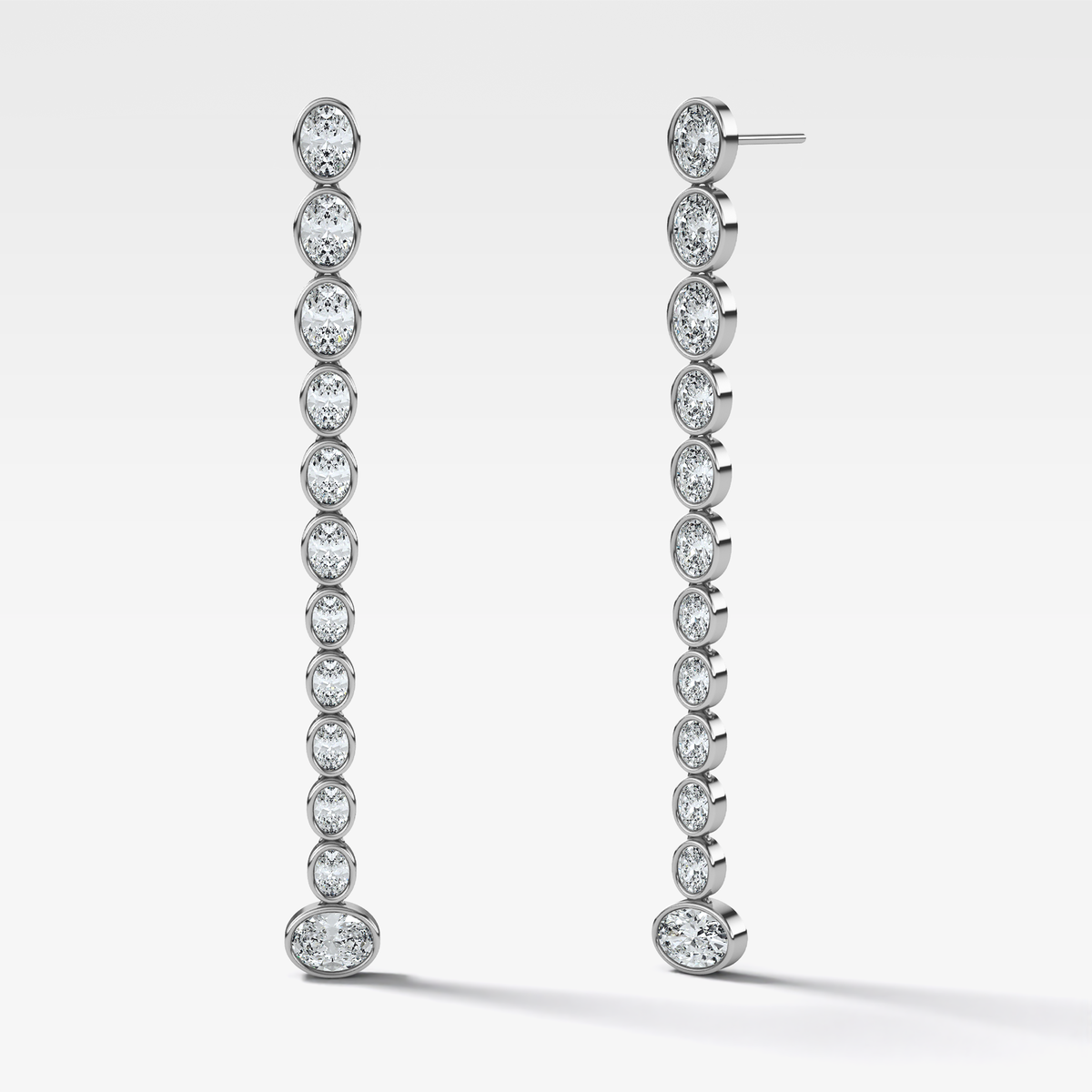 Bezel Oval Diamond Drop Earrings