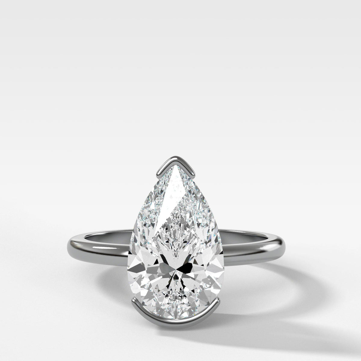 North South Half Bezel Solitaire Engagement Ring With Lab Grown 3.27ct Pear Cut Diamond