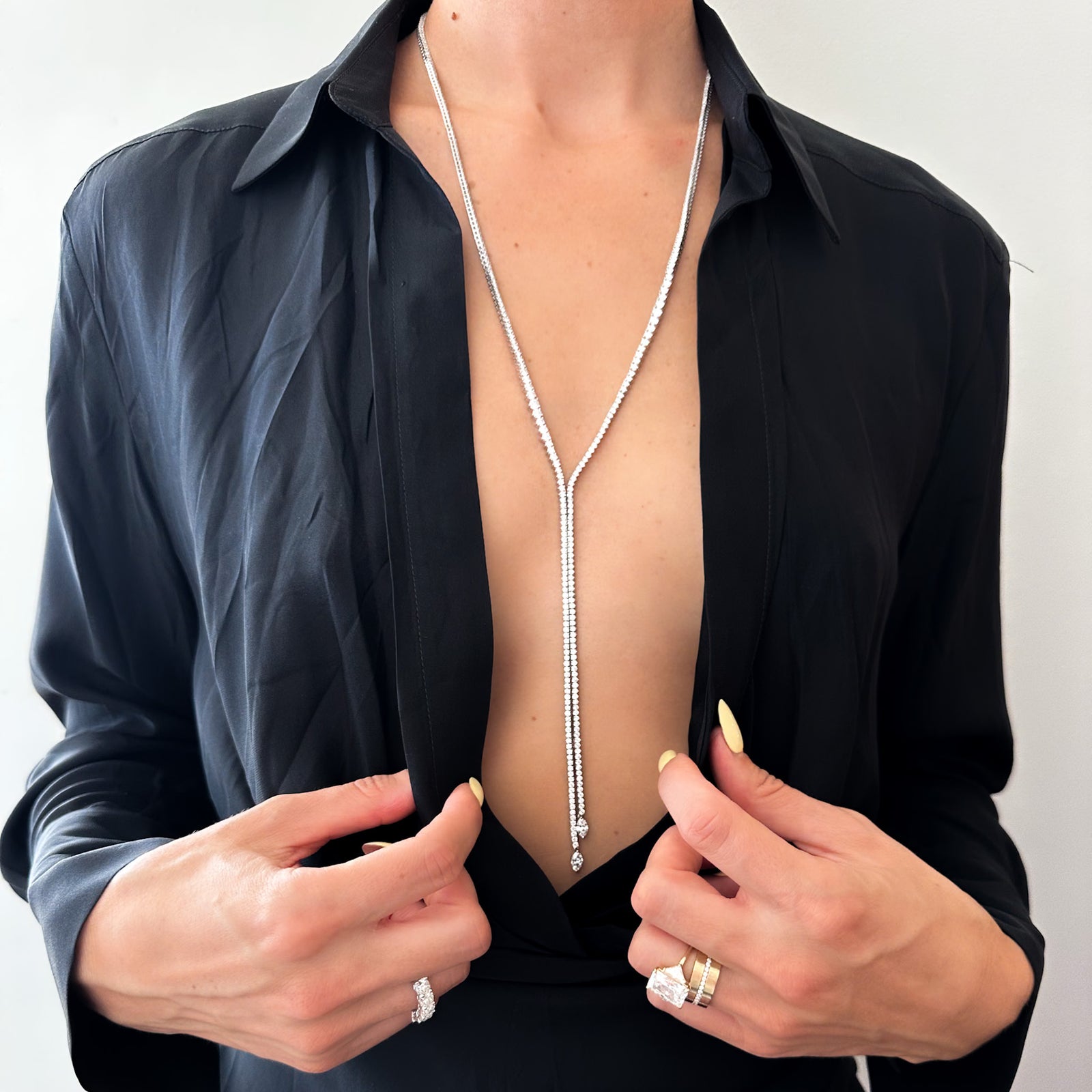 Diamond Bolo Lariat Necklace (14.50 carat) Necklace Good Stone Inc White Gold 14k Natural