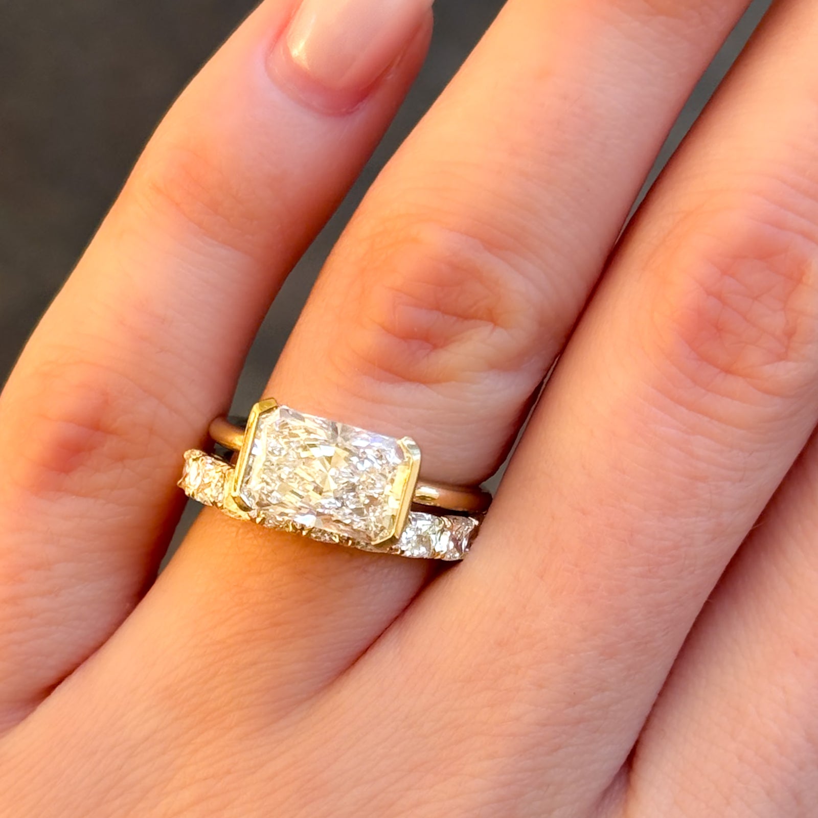 Nine Stone Claw Set Wedding Band With Cushion Cuts by Good Stone in Yellow Gold