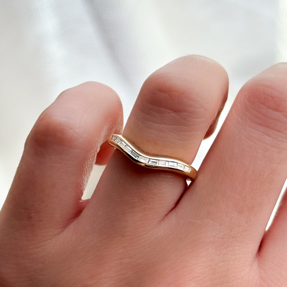 Contoured Channel Set Baguette Wedding Band