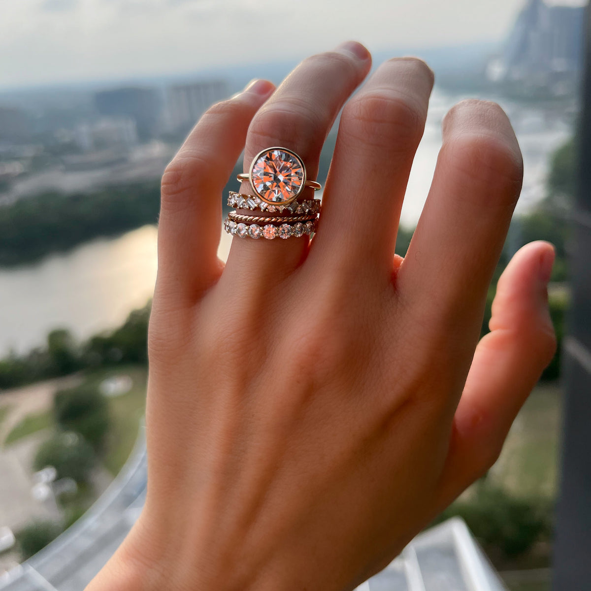 Penumbra Bezel Set Engagement Ring With Round Cut