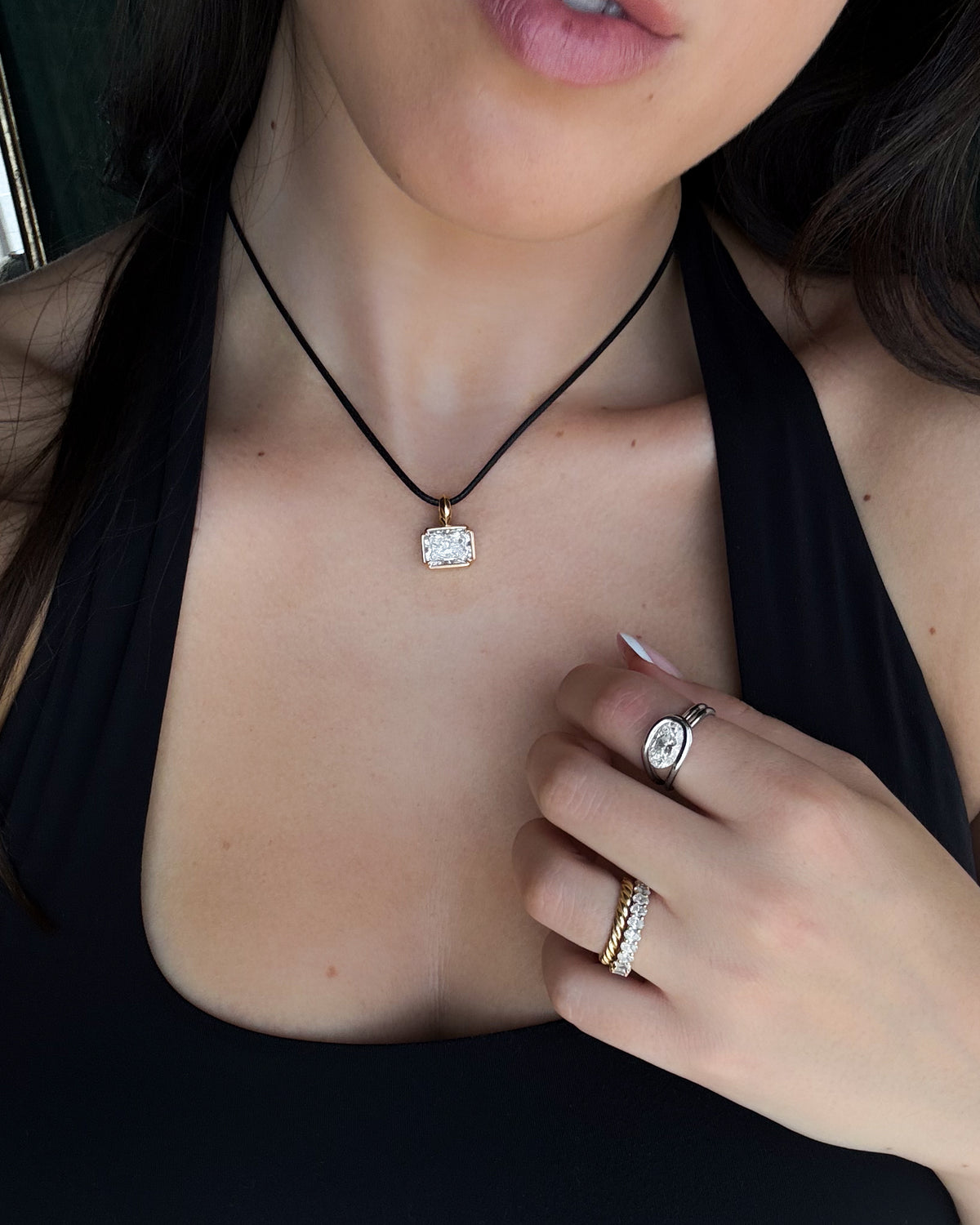 East West Club Elongated Radiant Attachable Diamond Pendant