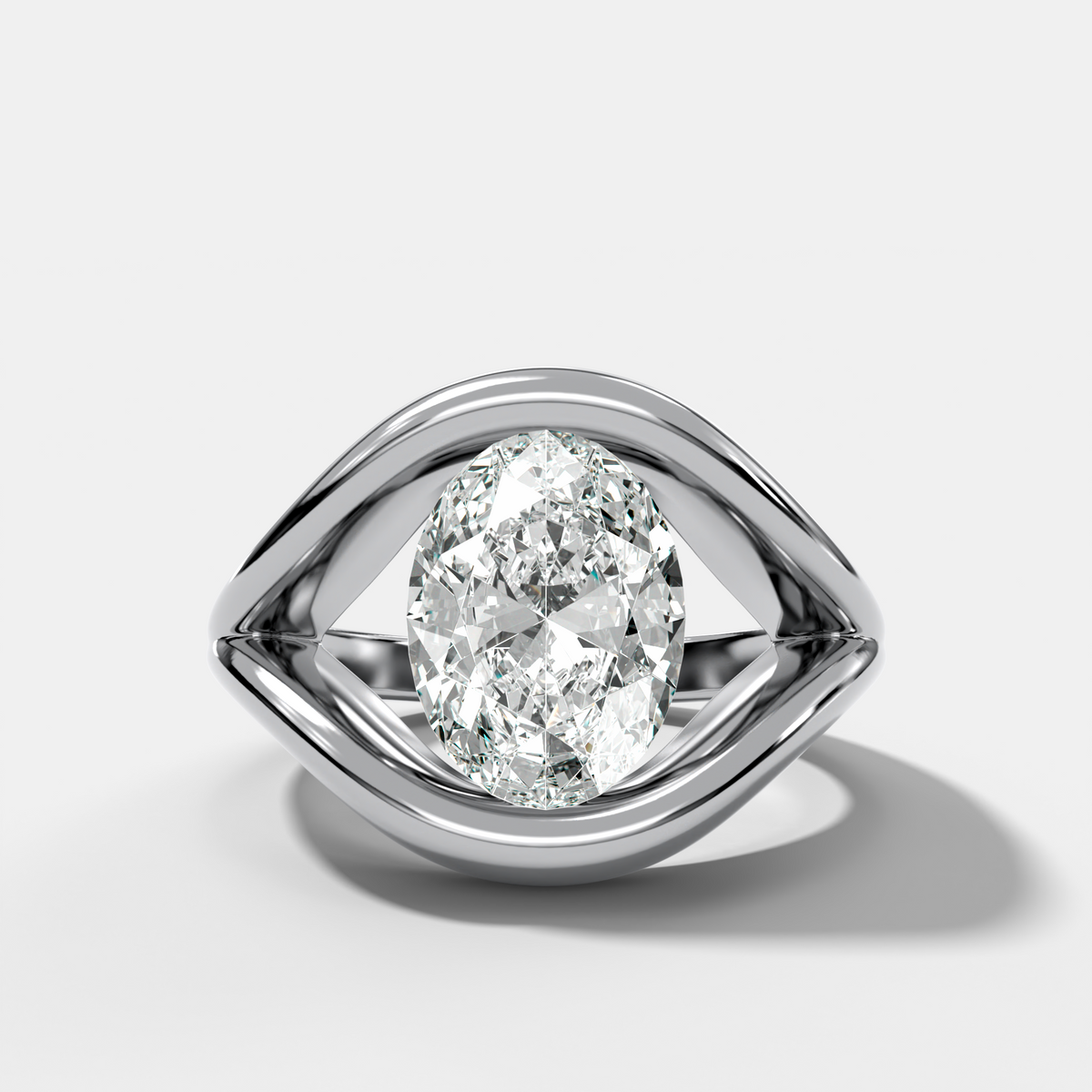 Iris Engagement Ring With a North South Oval Cut Diamond