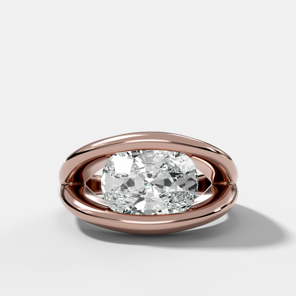 Iris Engagement Ring With an East West Elongated Cushion Cut Diamond