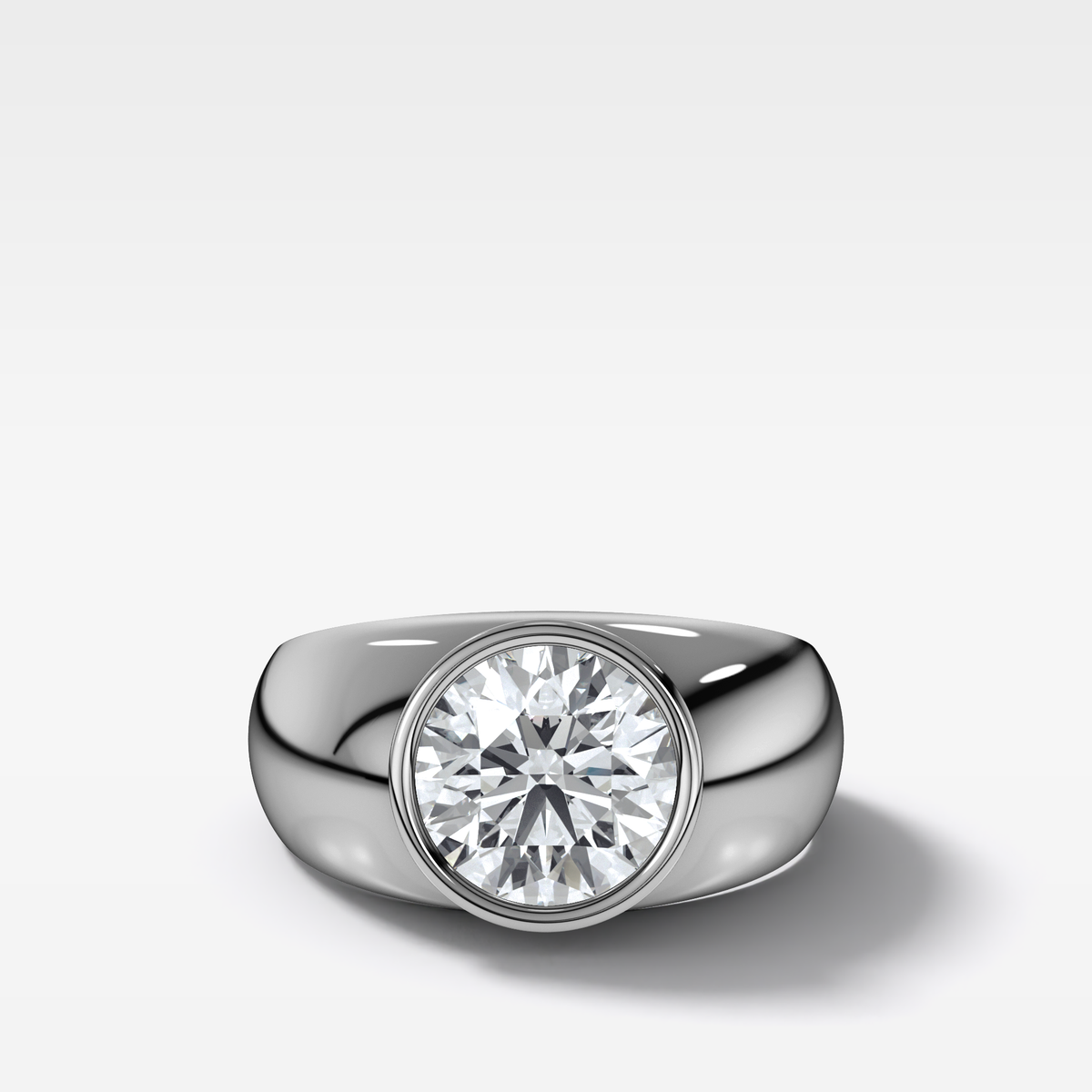 Bezel Dome Engagement Ring with Round Cut Diamond