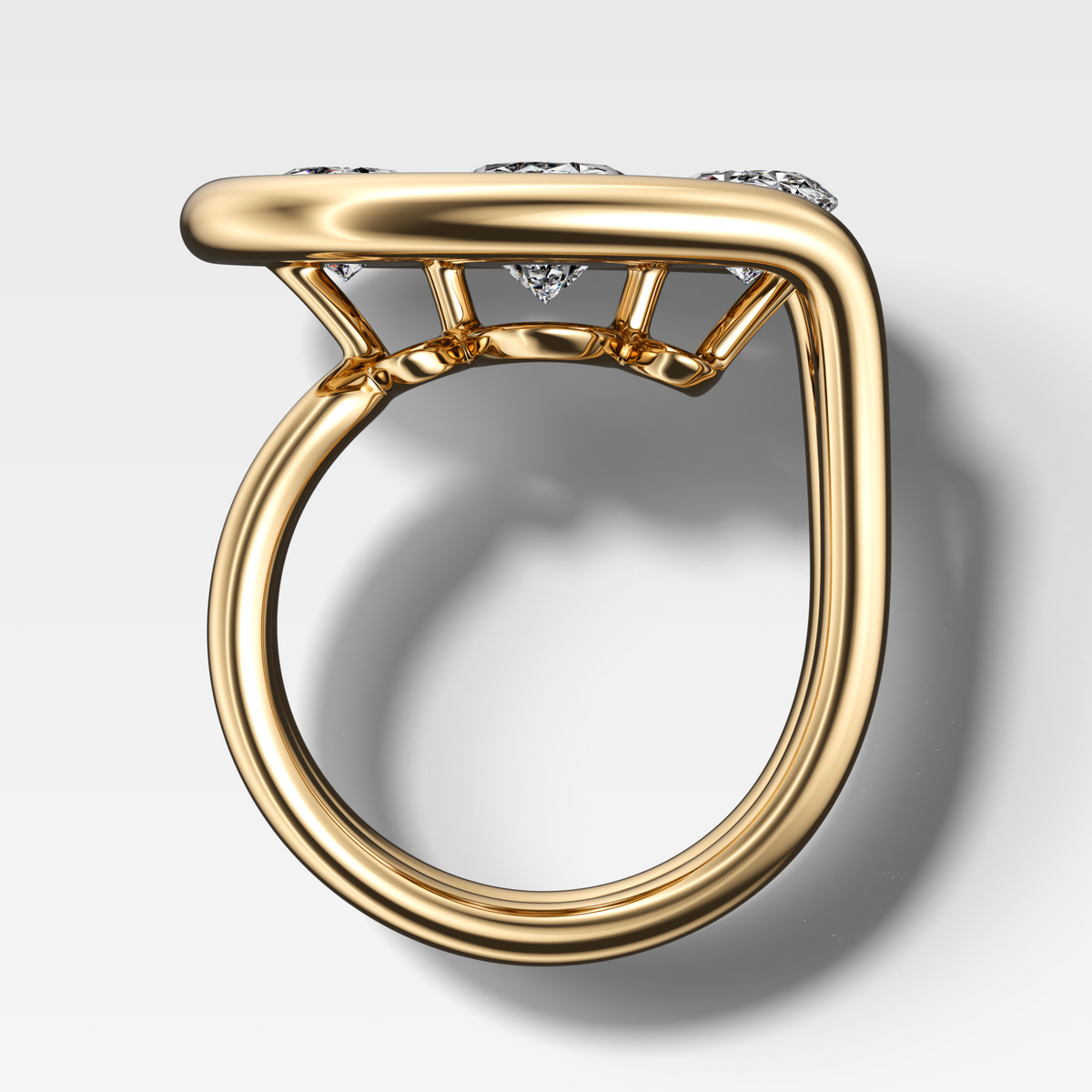 Lasso Triad Engagement Ring With Oval Cut Diamonds