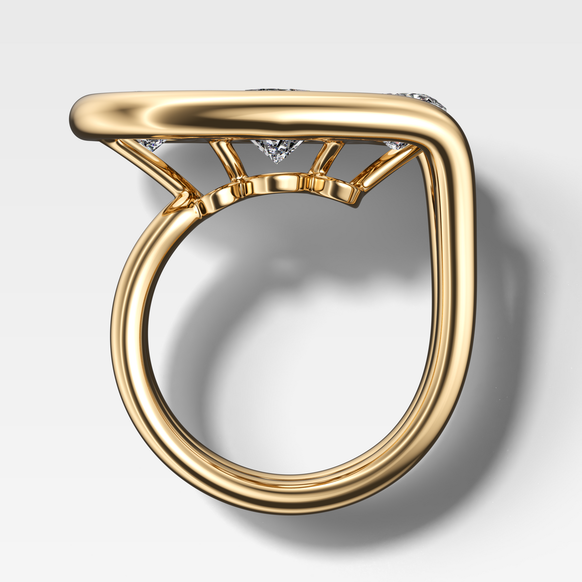 Looped Triad Engagement Ring With Oval Cut Diamonds