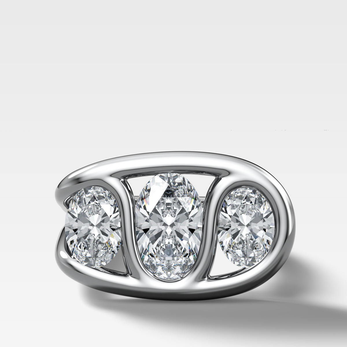 Looped Triad Engagement Ring With Oval Cut Diamonds