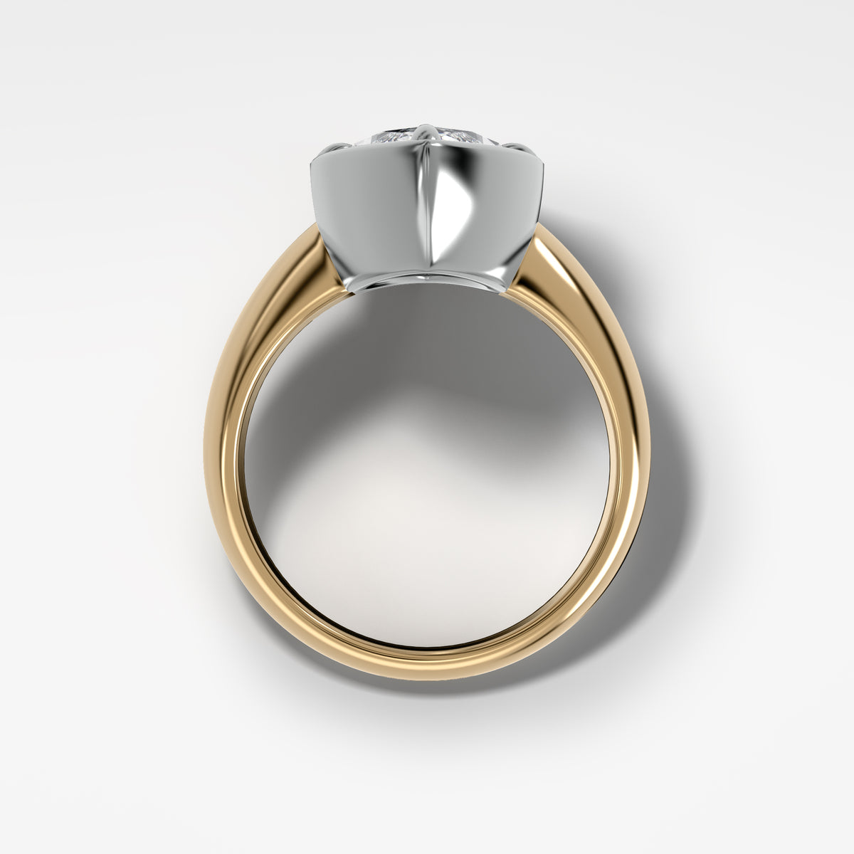 Mixed Metal Club Ring Solitaire Engagement Ring With a Marquise Cut Diamond