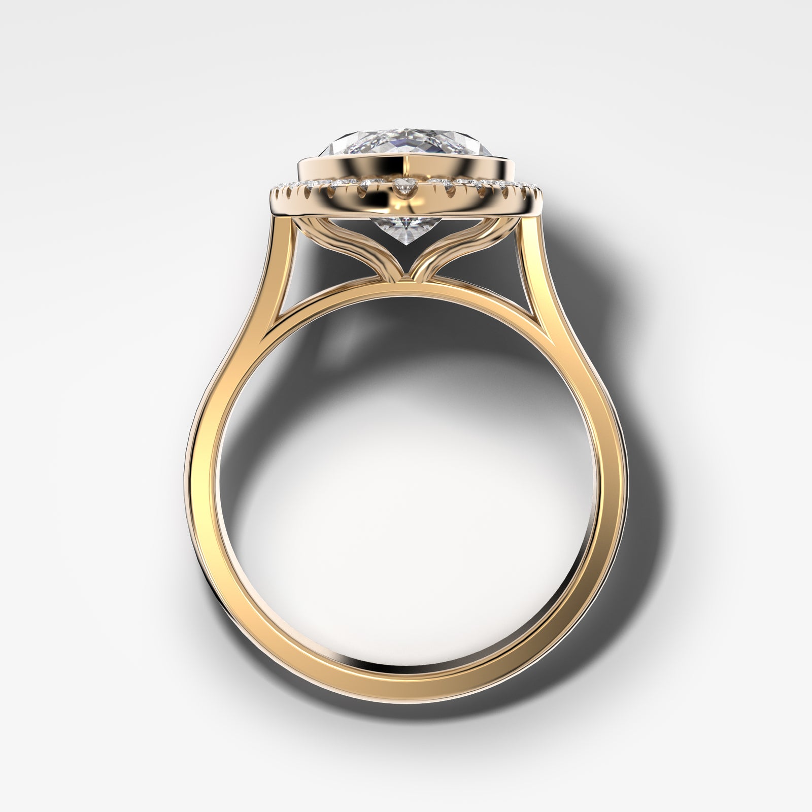 Bezel Set Halo Engagement Ring With Marquise Cut by Good Stone in Yellow Gold