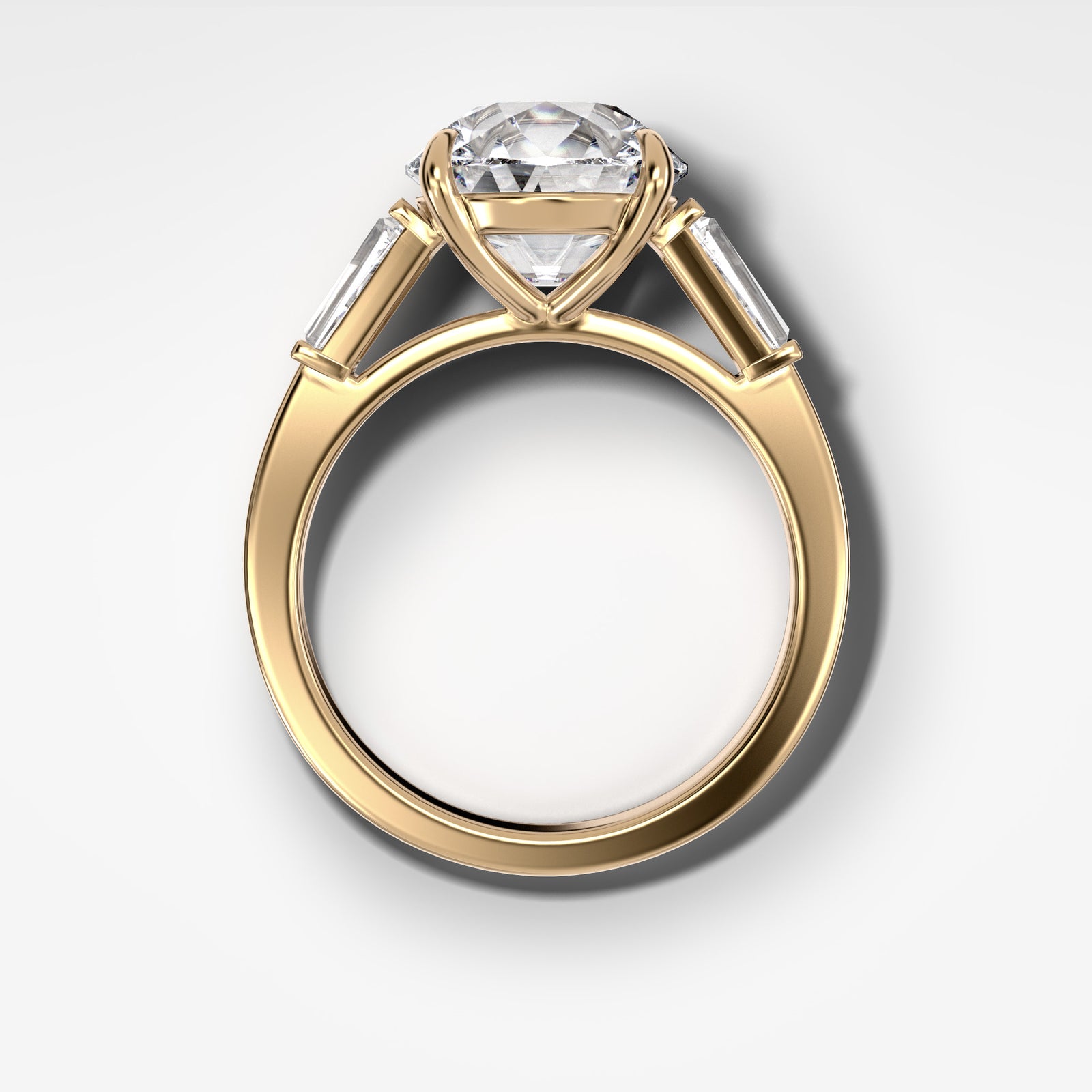 Translunar Tapered Baguette Engagement Ring With Old Euro Cut by Good Stone in Yellow Gold