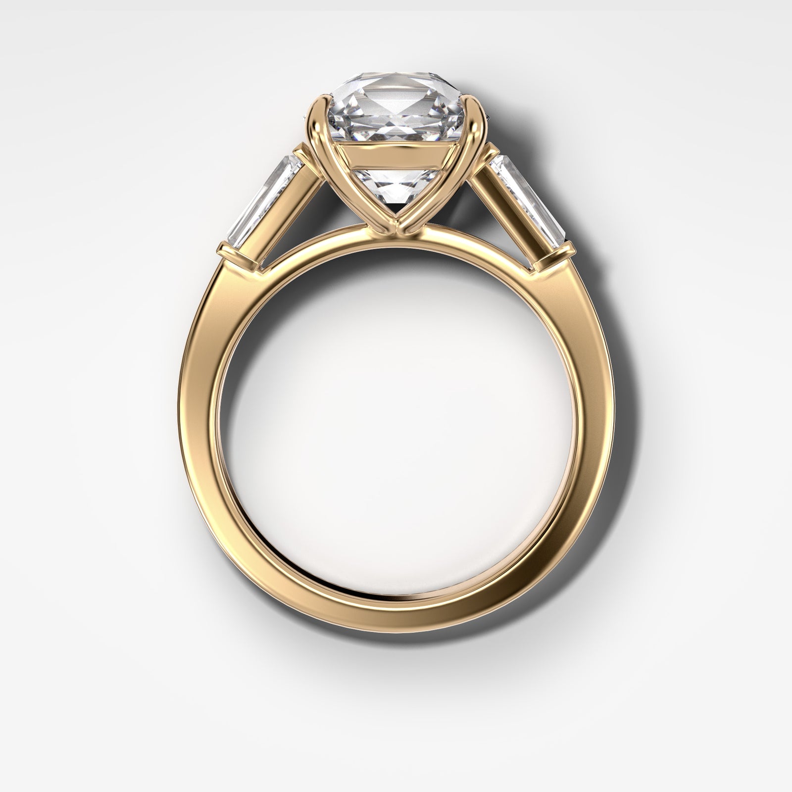 Translunar Tapered Baguette Engagement Ring With Old Mine Cut by Good Stone in Yellow Gold