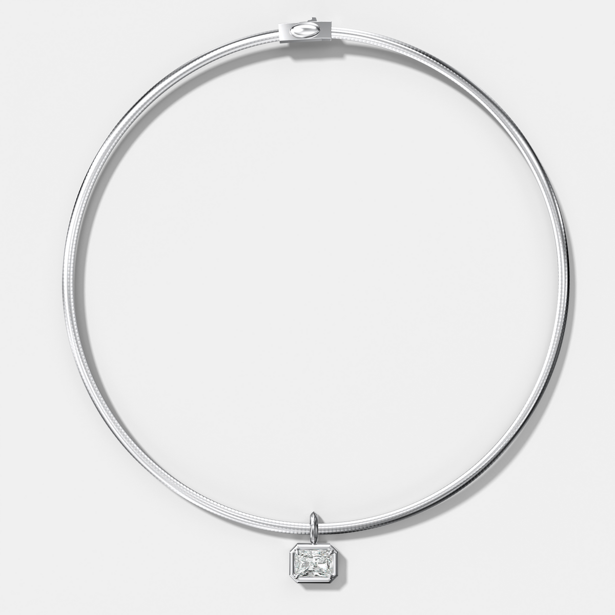 Club East West Elongated Radiant Attachable Diamond Pendant With Reversible Omega Chain (3mm)