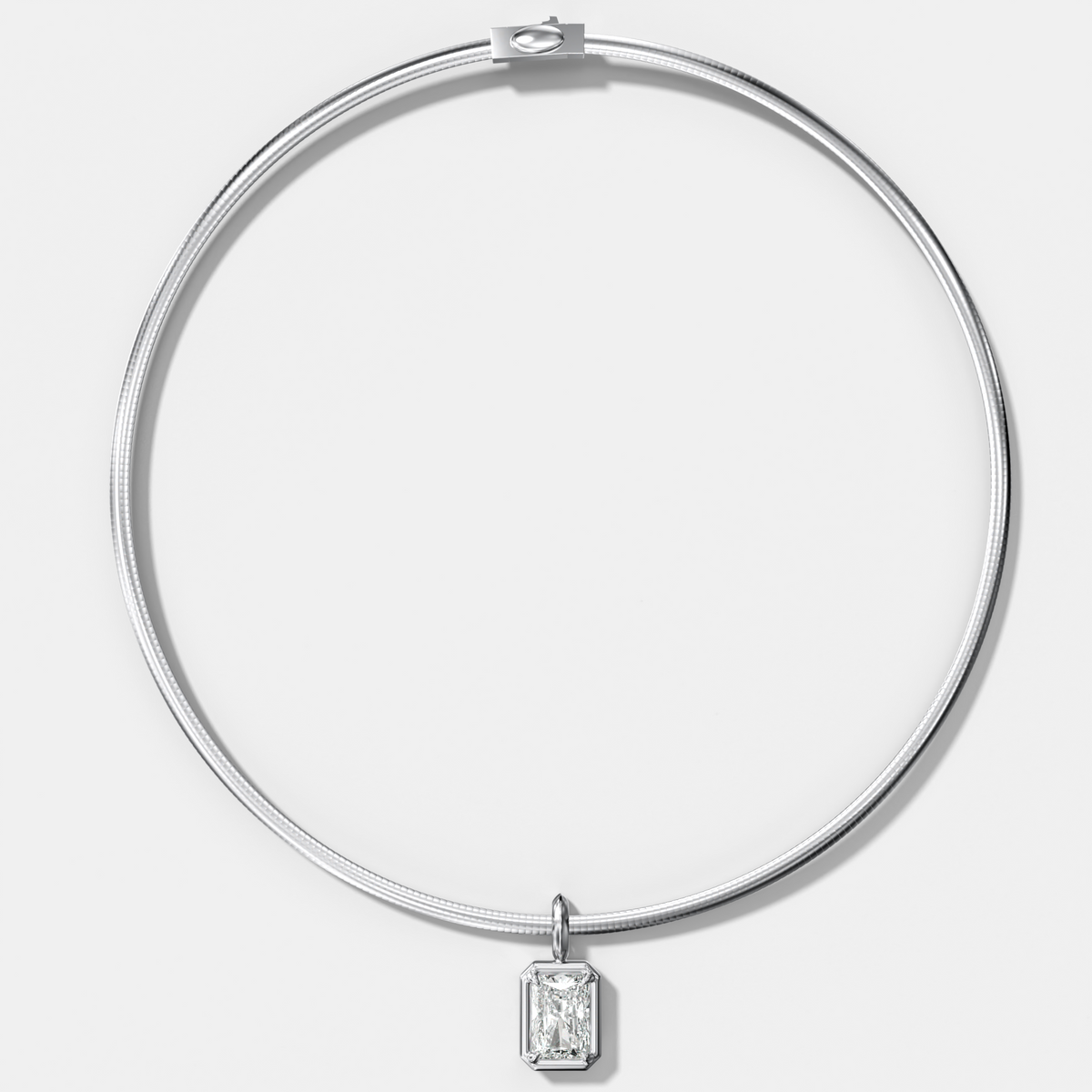 Club Elongated Radiant Attachable Diamond Pendant With Reversible Omega Chain (3mm)