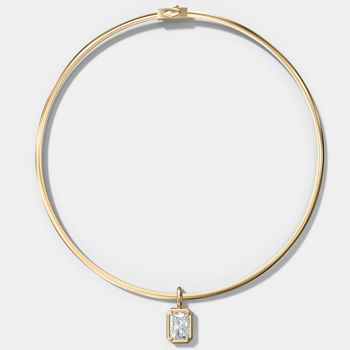 Club Elongated Radiant Attachable Diamond Pendant With Reversible Omega Chain (3mm)