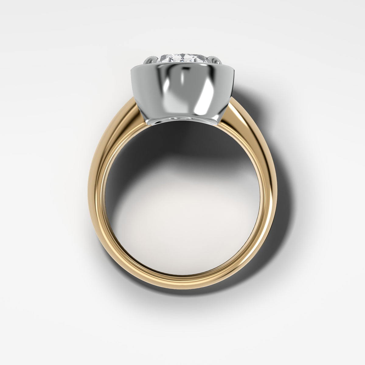 Mixed Metal Club Ring Solitaire Engagement Ring With an Oval Cut Diamond