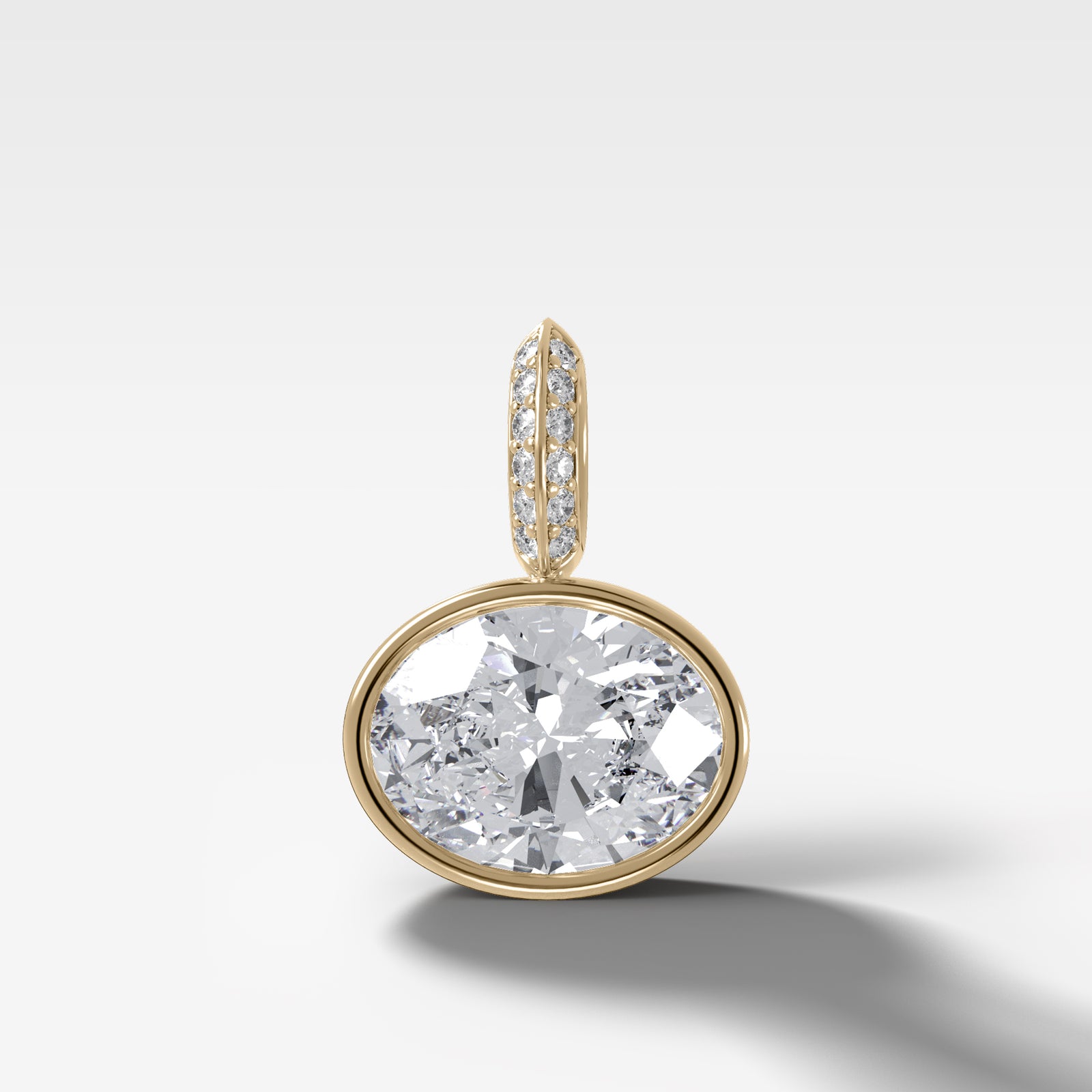 East West Bezel Set Oval Attachable Diamond Pendant with Pavé Knife Edge Diamond Bail