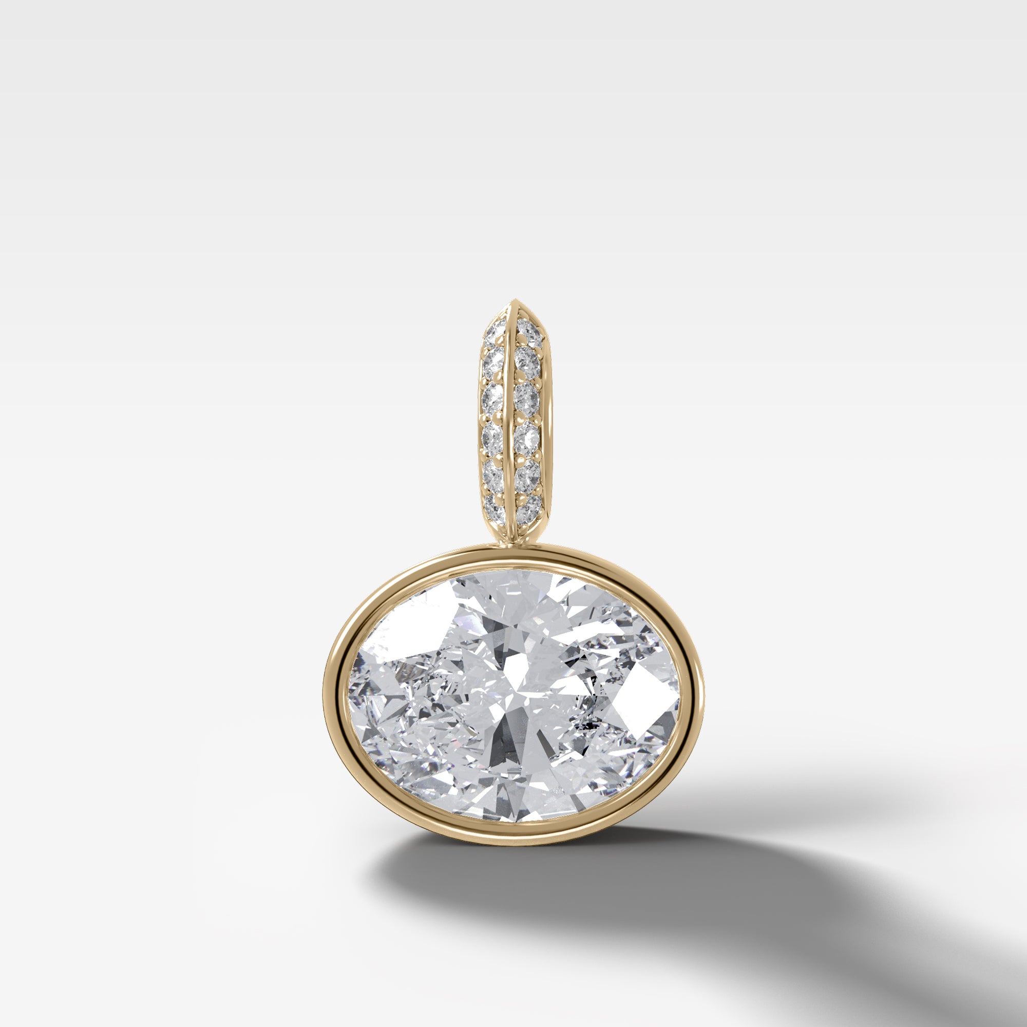 East West Bezel Set Oval Attachable Diamond Pendant with Pavé Knife Edge Diamond Bail
