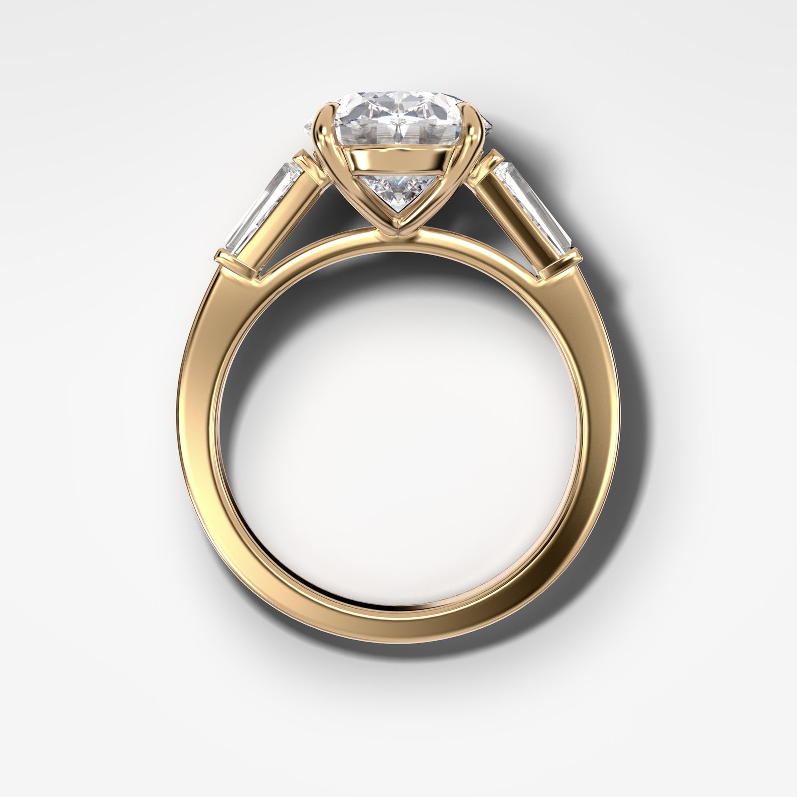Translunar Tapered Baguette Engagement Ring With Oval Cut by Good Stone in Yellow Gold