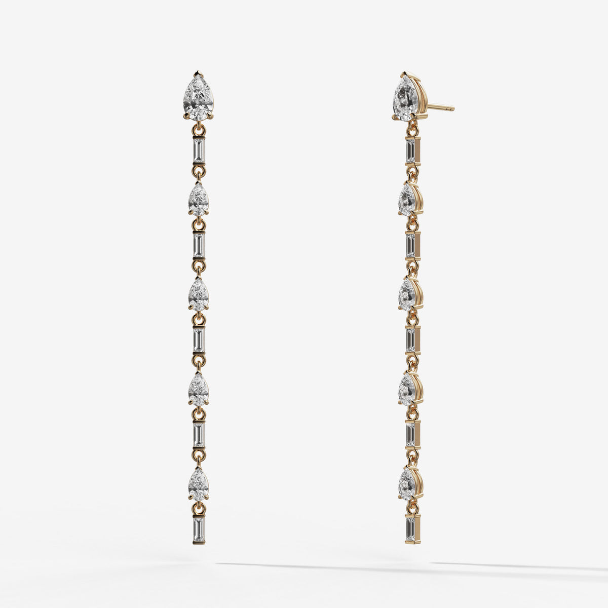 Baguette Deco Drop Earrings with Pear Cuts