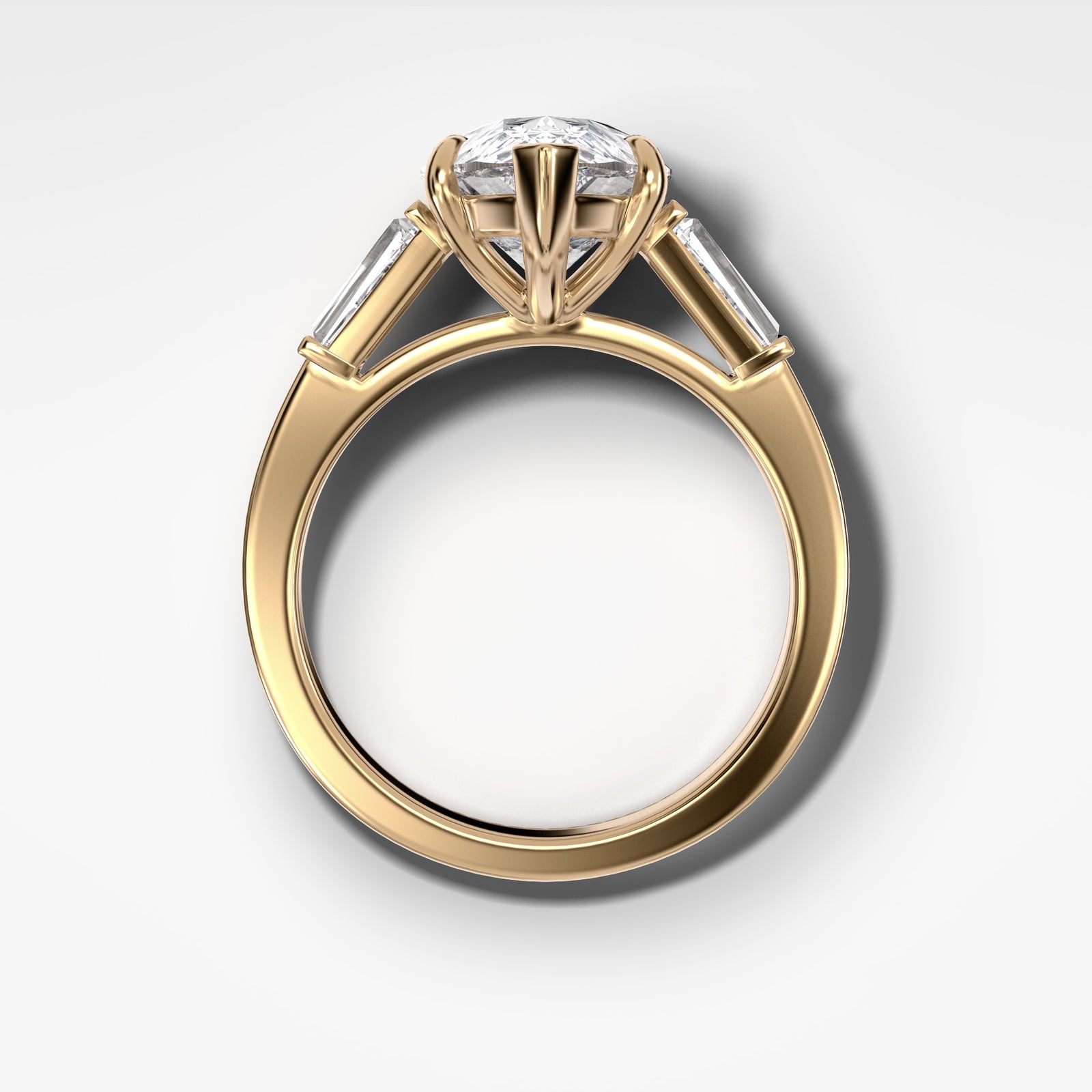 Translunar Tapered Baguette Engagement Ring With Pear Cut by Good Stone in Yellow Gold