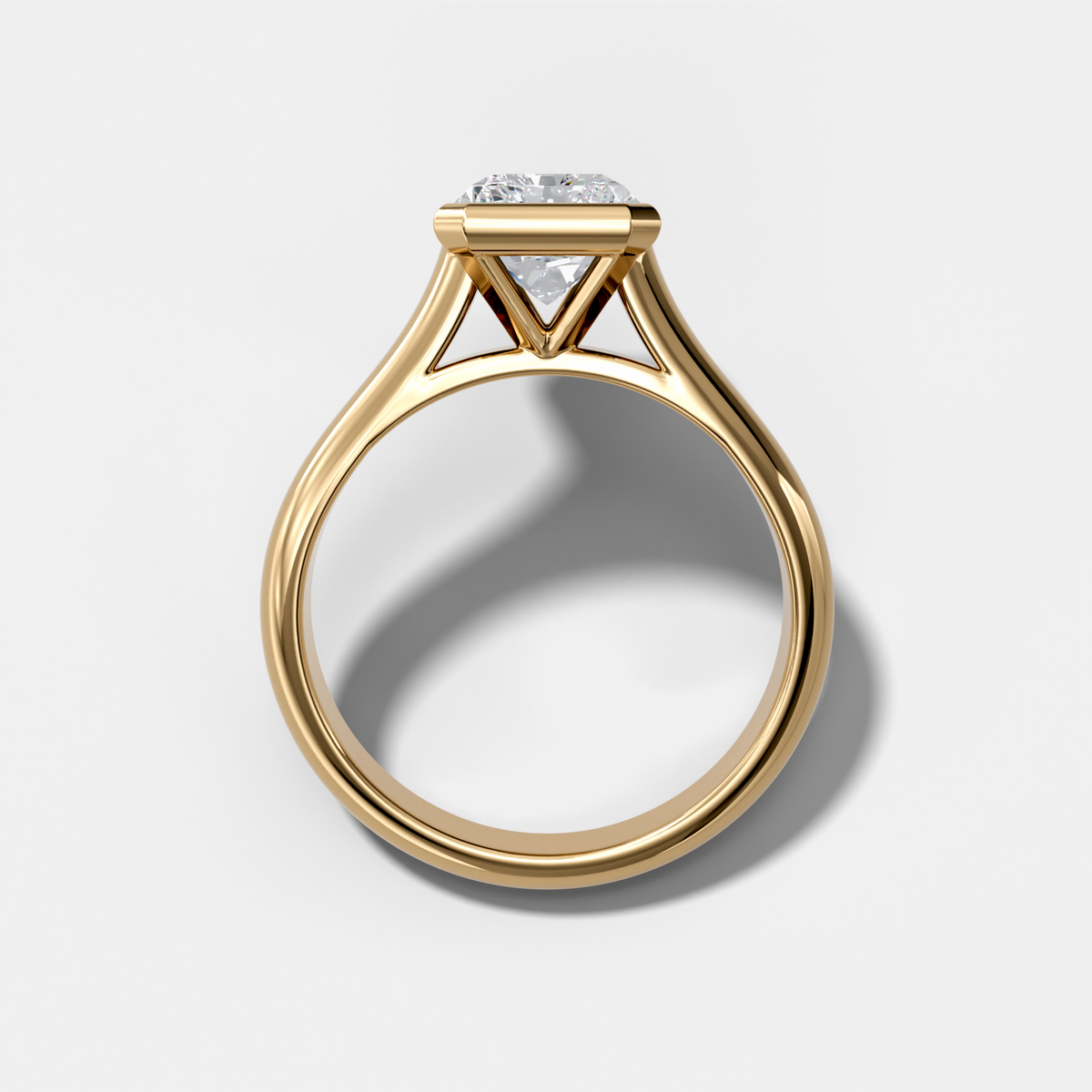 Cathedral Bezel Set Solitaire Engagement Ring With Elongated Radiant Diamond