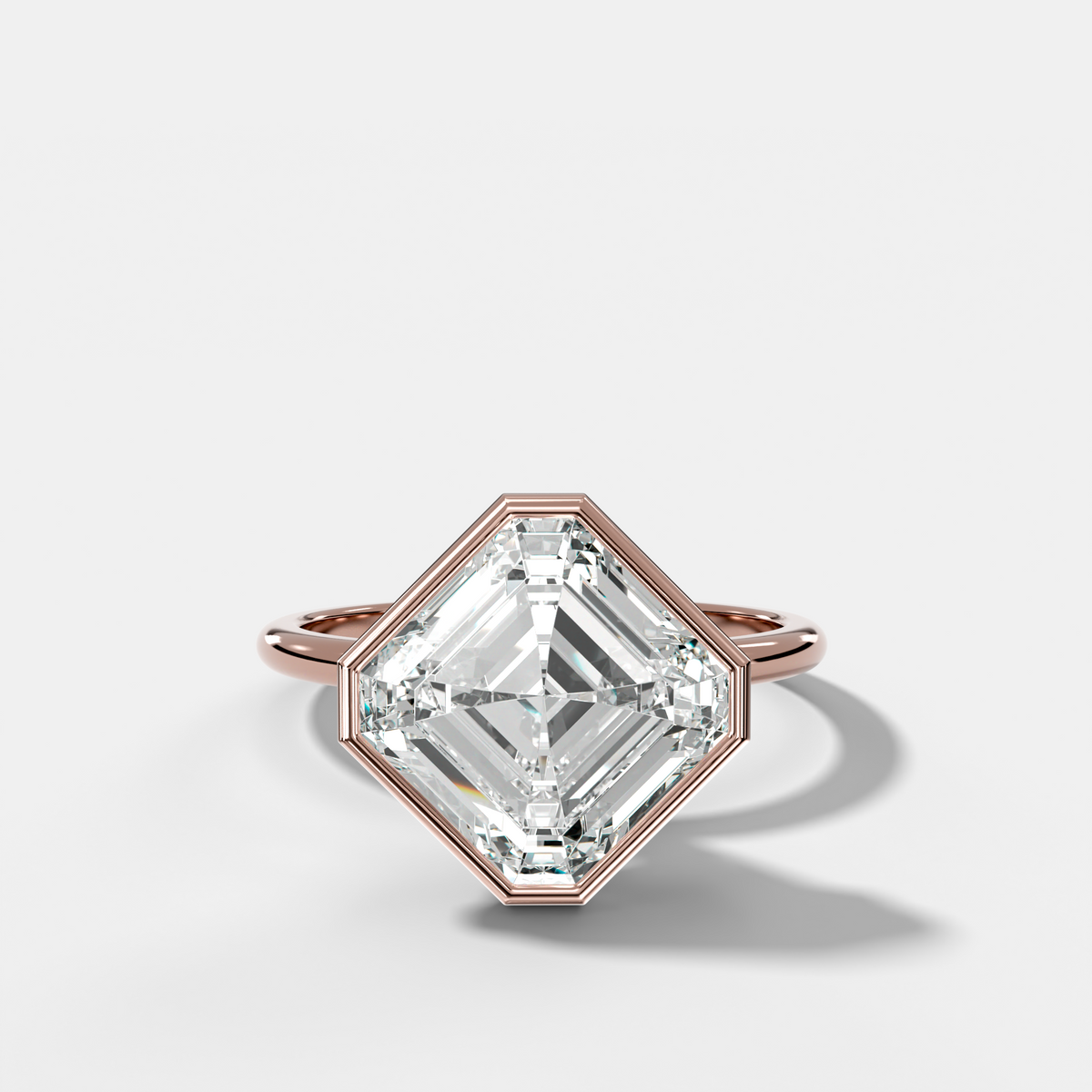 Penumbra Bezel Hidden Halo Engagement Ring with Tilted Asscher Cut