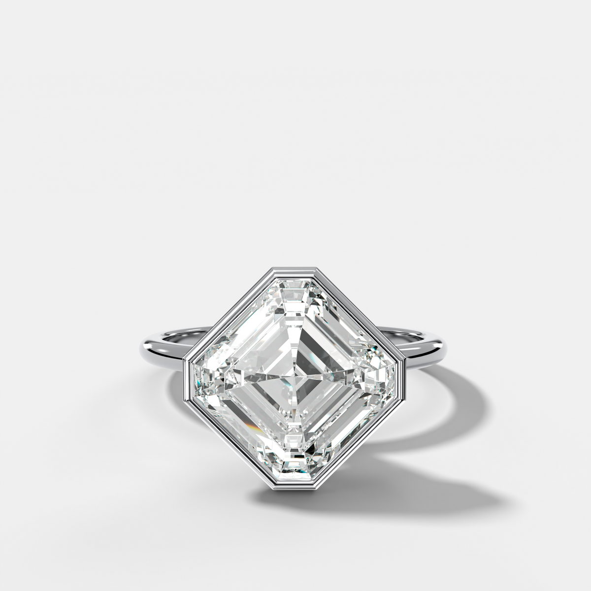 Penumbra Bezel Hidden Halo Engagement Ring with Tilted Asscher Cut