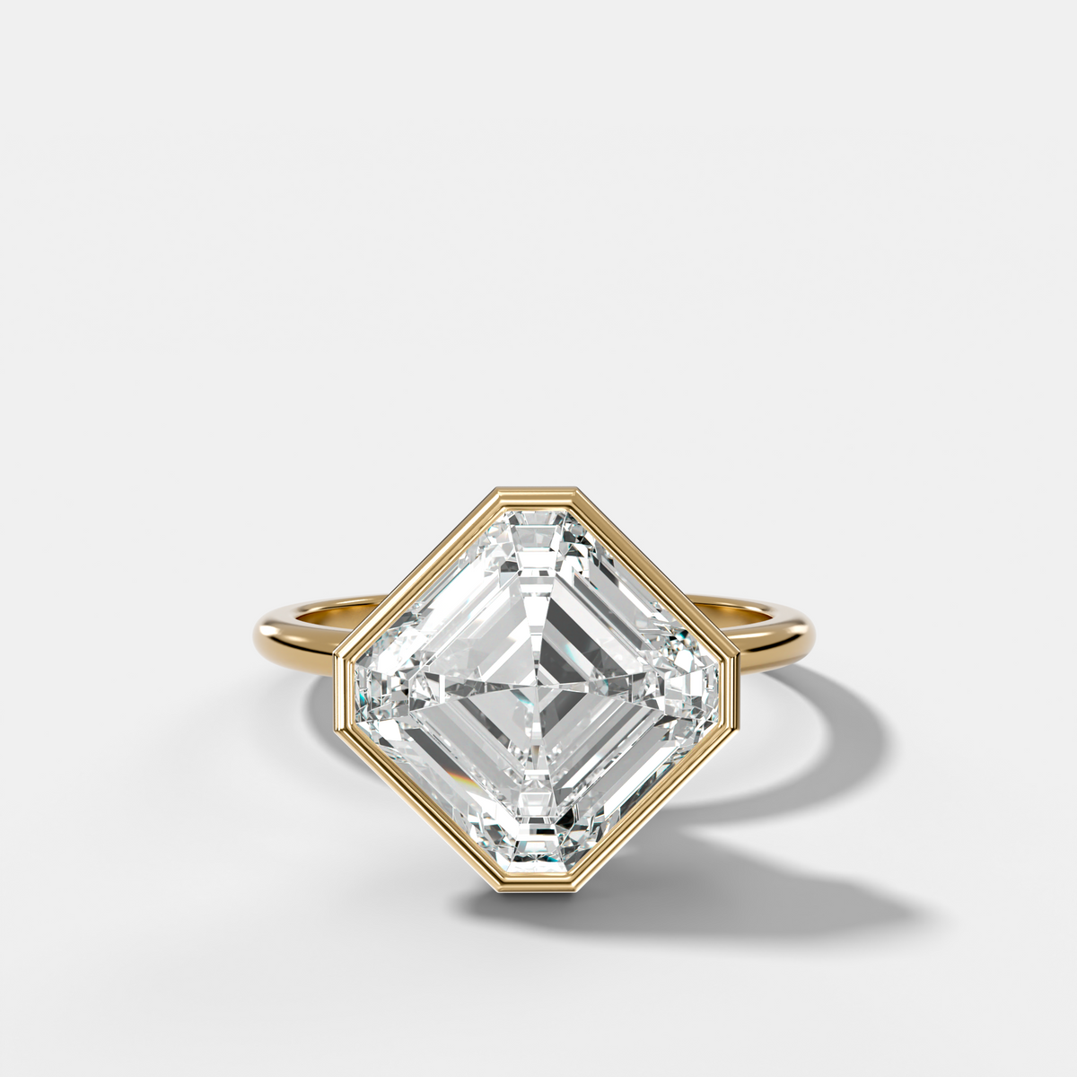 Penumbra Bezel Hidden Halo Engagement Ring with Tilted Asscher Cut
