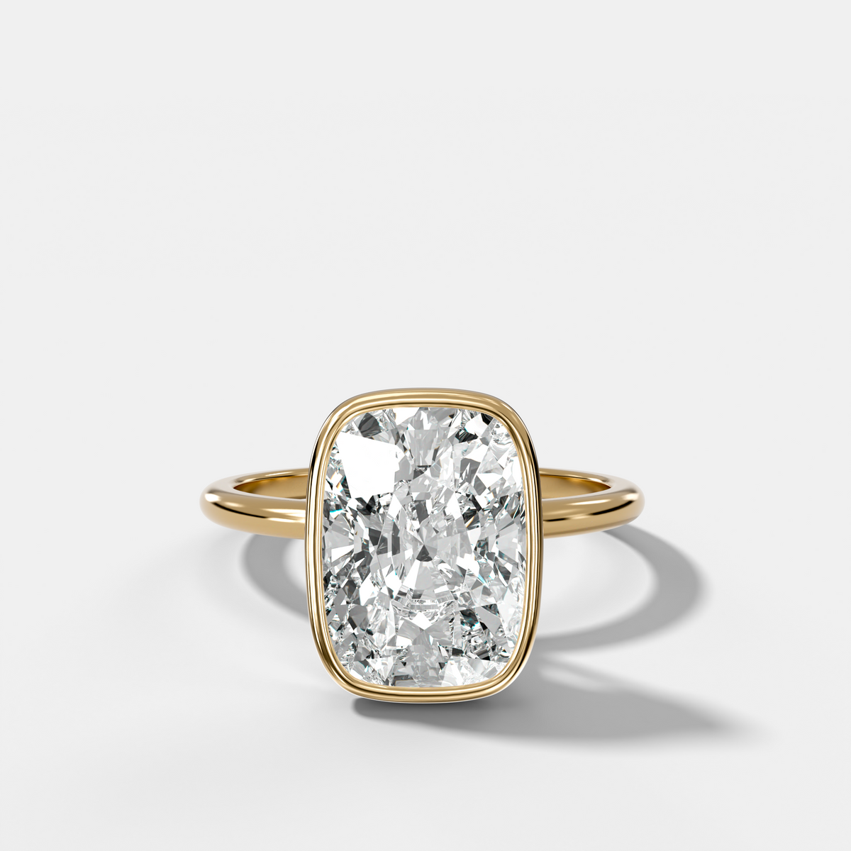 Penumbra Bezel Hidden Halo Engagement Ring with Elongated Cushion Cut