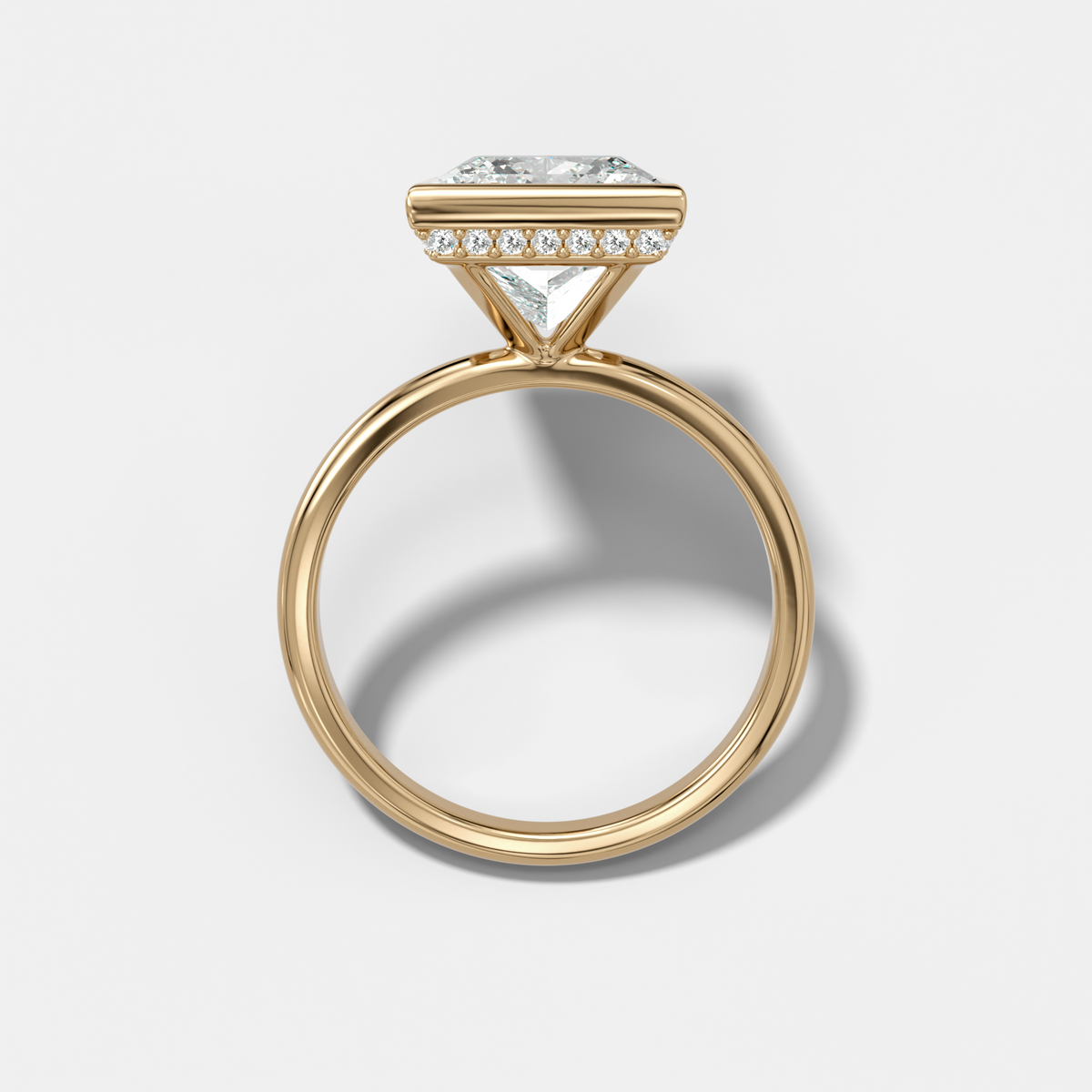 Penumbra Bezel Hidden Halo Engagement Ring with Princess Cut
