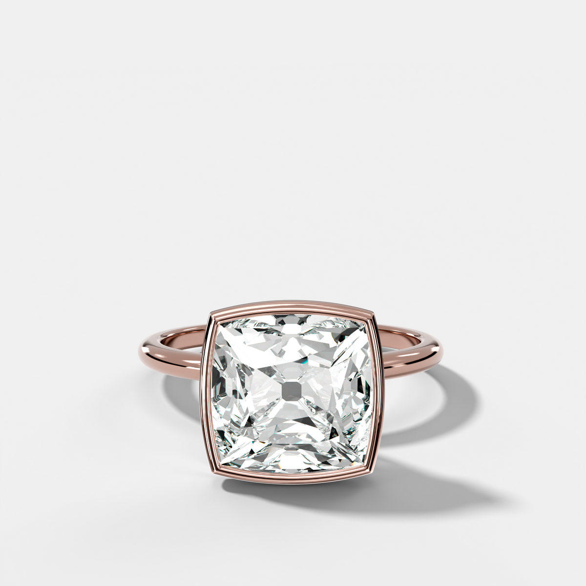 Penumbra Bezel Hidden Halo Engagement Ring with Old Mine Cut