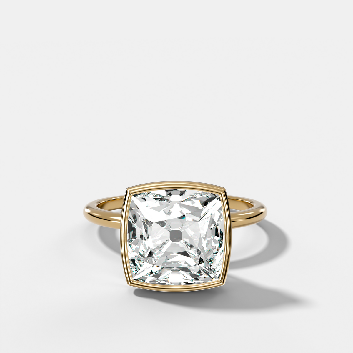 Penumbra Bezel Hidden Halo Engagement Ring with Old Mine Cut