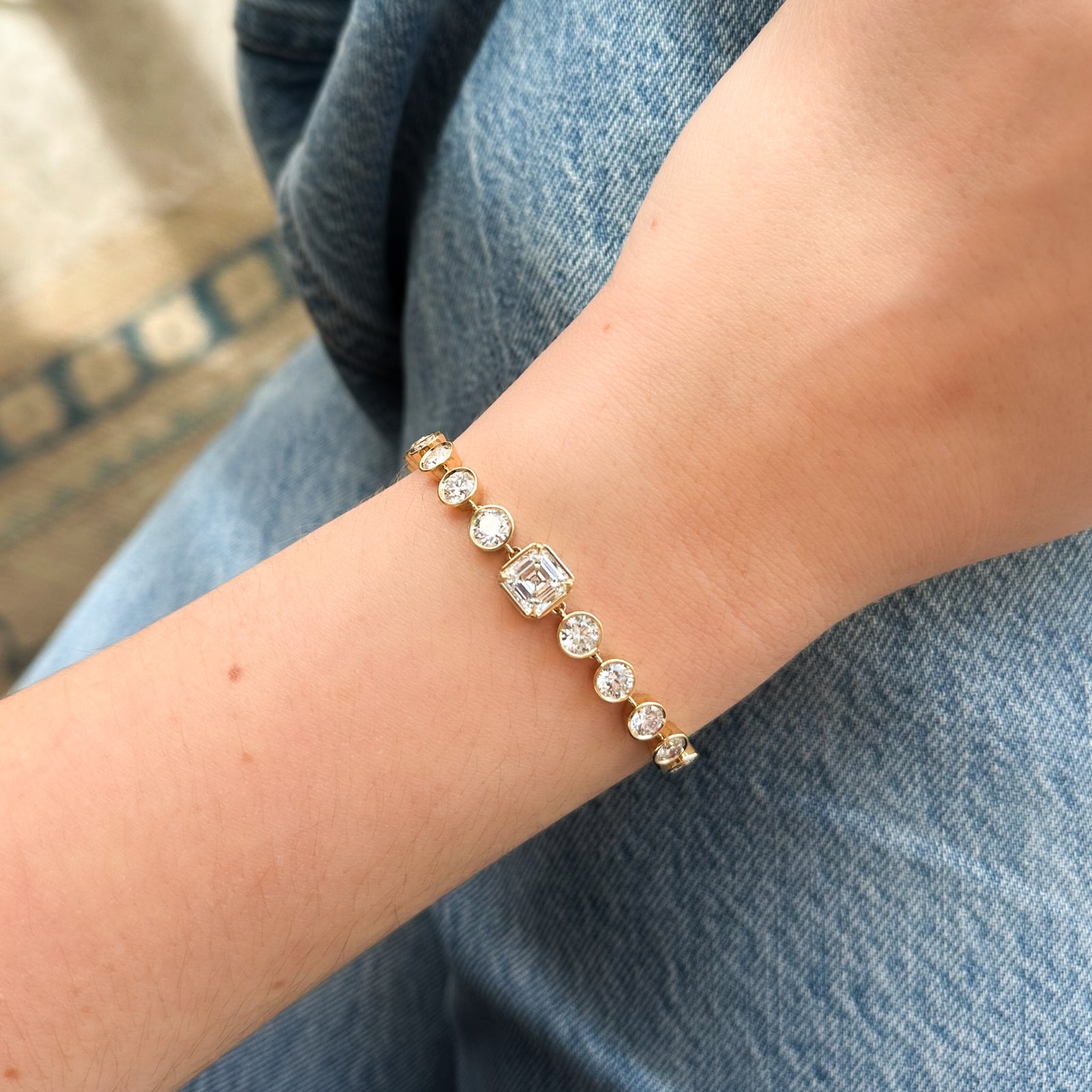 Engravable Club Bezel Bracelet with Asscher Cut Diamond - GOODSTONE