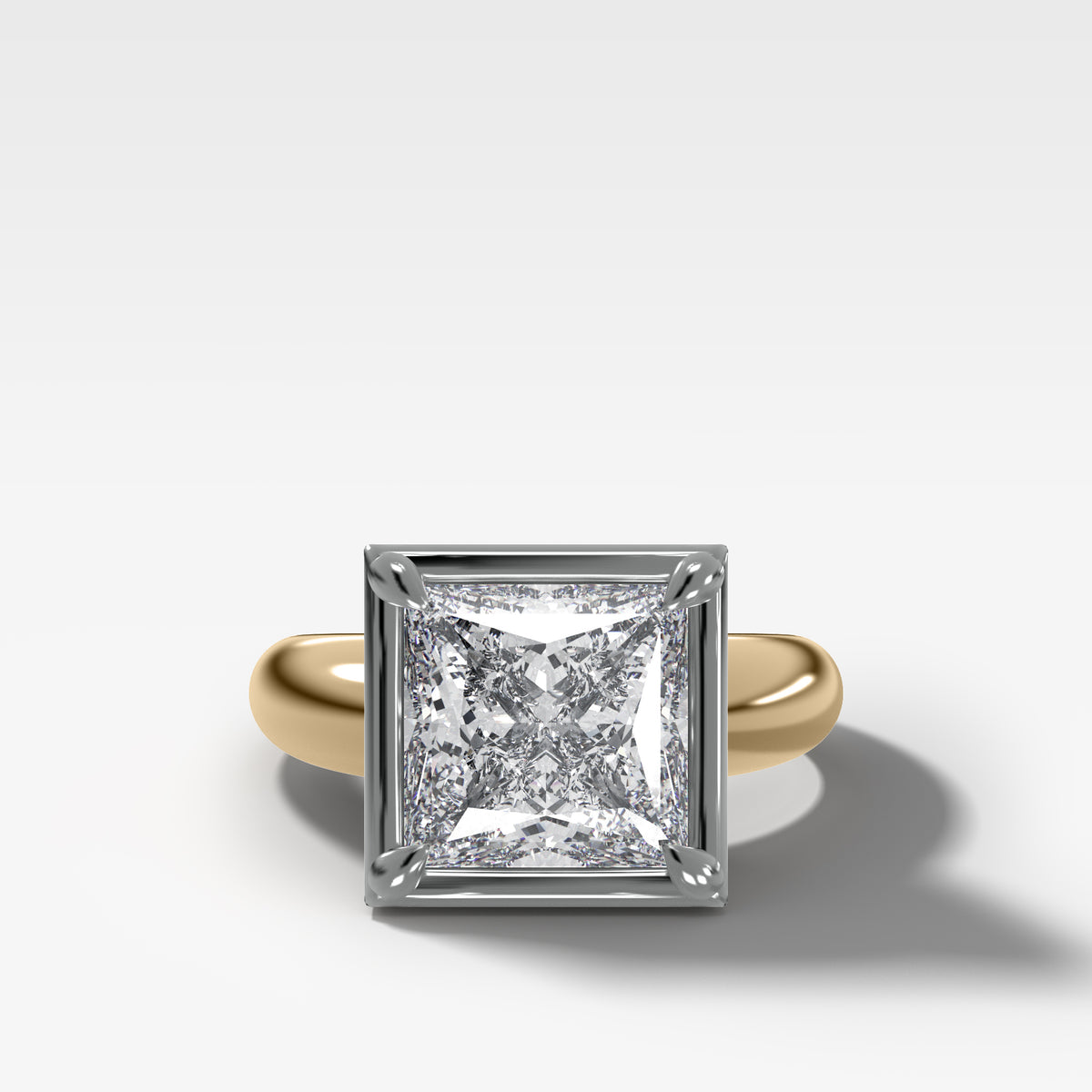 Mixed Metal Club Ring Solitaire Engagement Ring With a Princess Cut Diamond