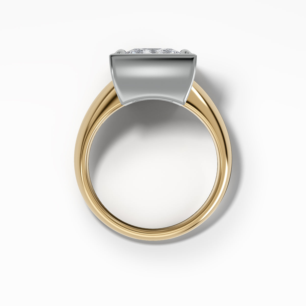 Mixed Metal Club Ring Solitaire Engagement Ring With a Princess Cut Diamond