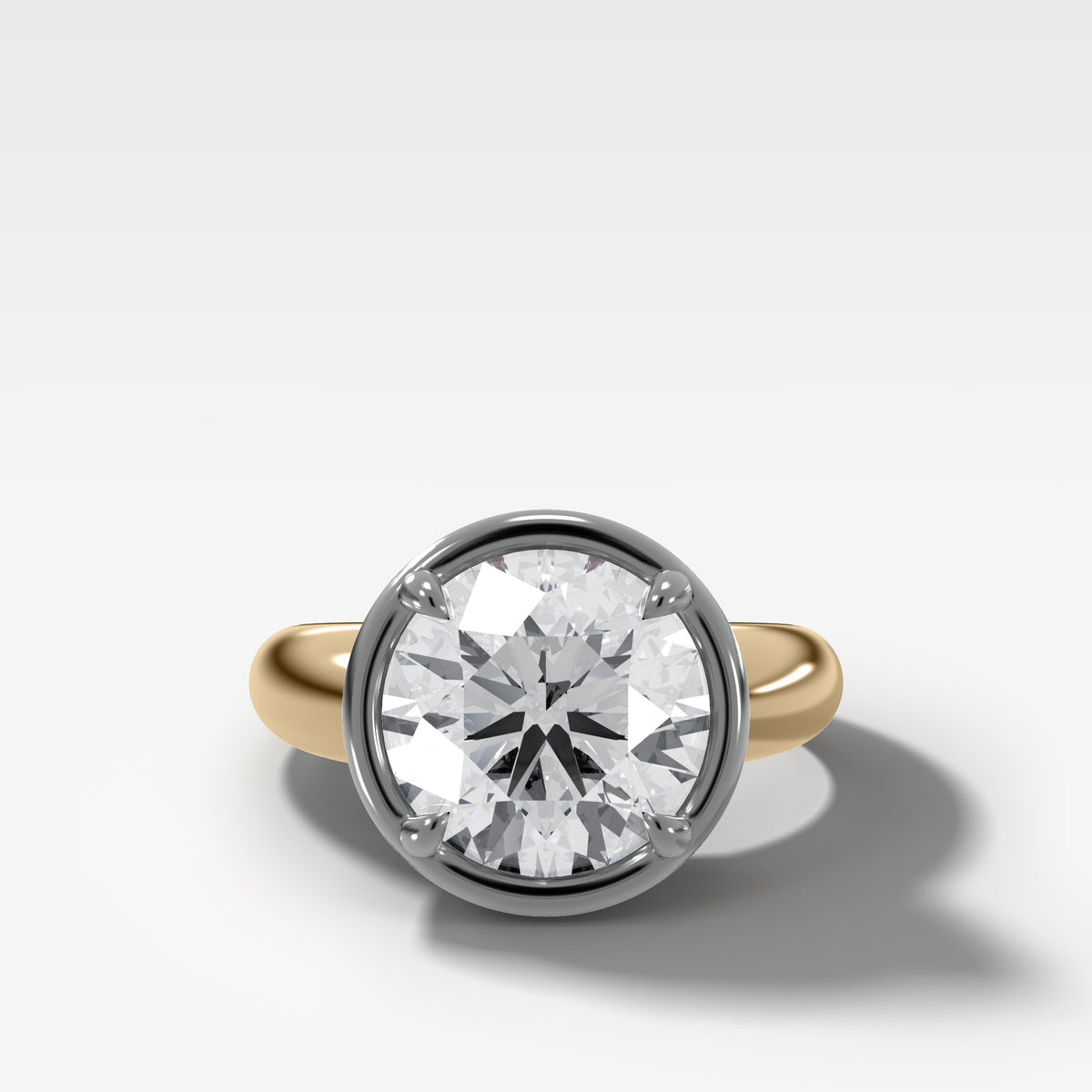 Mixed Metal Club Ring Solitaire Engagement Ring With a Round Cut Diamond