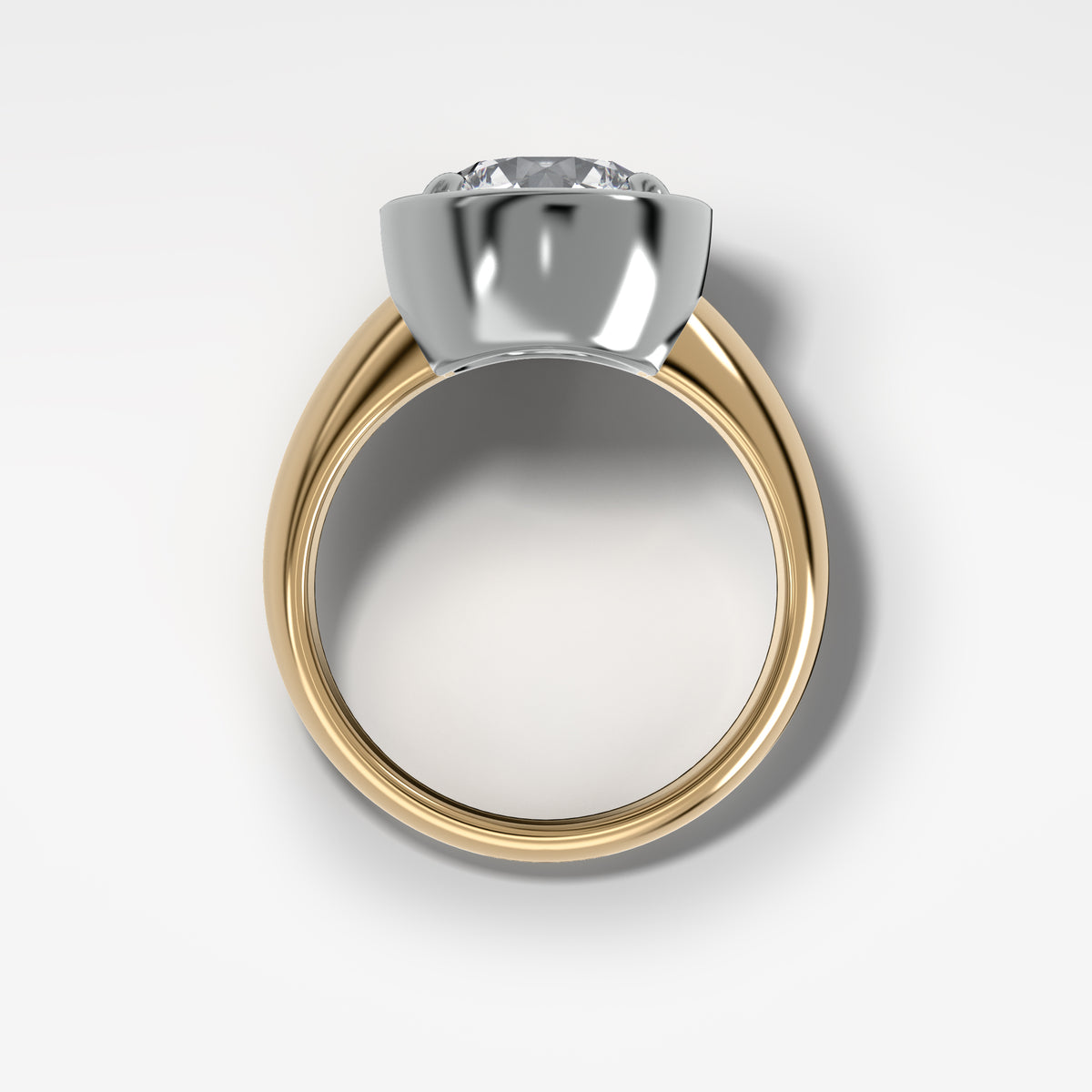 Mixed Metal Club Ring Solitaire Engagement Ring With a Round Cut Diamond